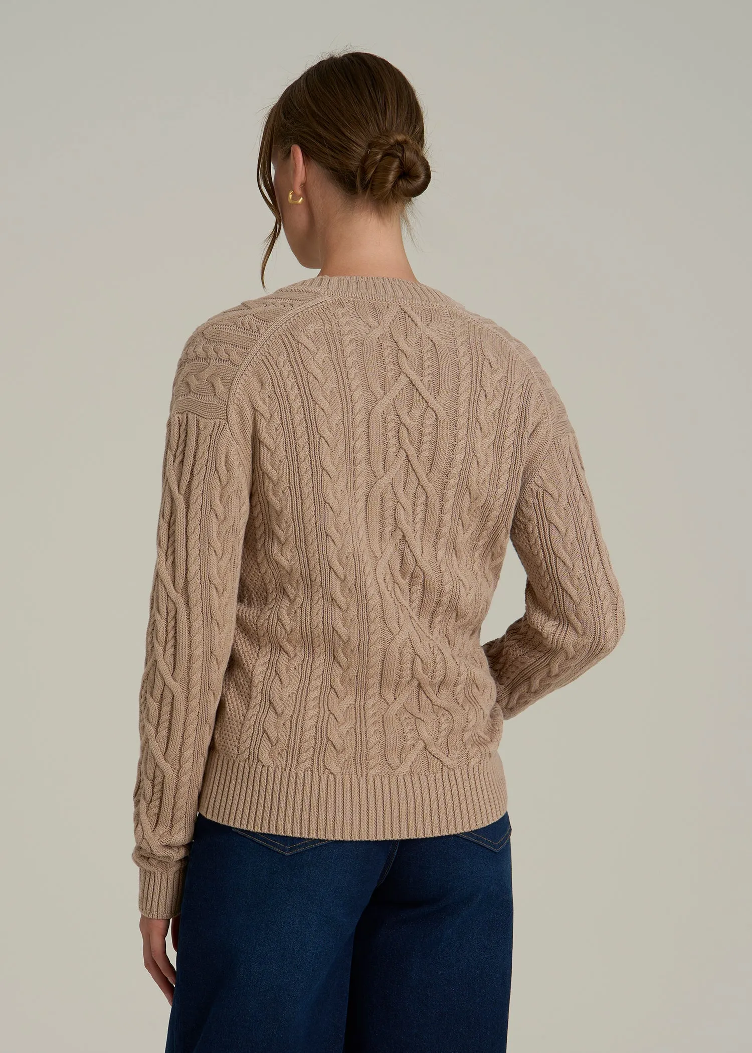 Relaxed Cotton Cable Knit Cardigan for Tall Women in Stucco sold by American Tall product image thumbnail 5