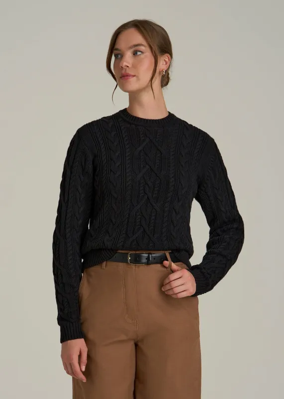 Cotton Crewneck Sweater for Tall Women in Black sold by American Tall