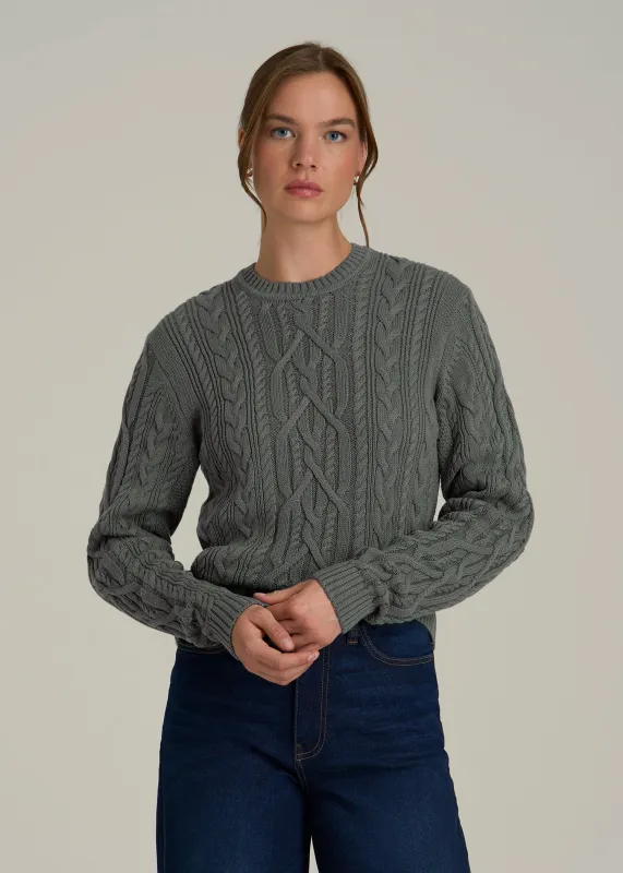 Cotton Crewneck Sweater for Tall Women in Balsam Green sold by American Tall