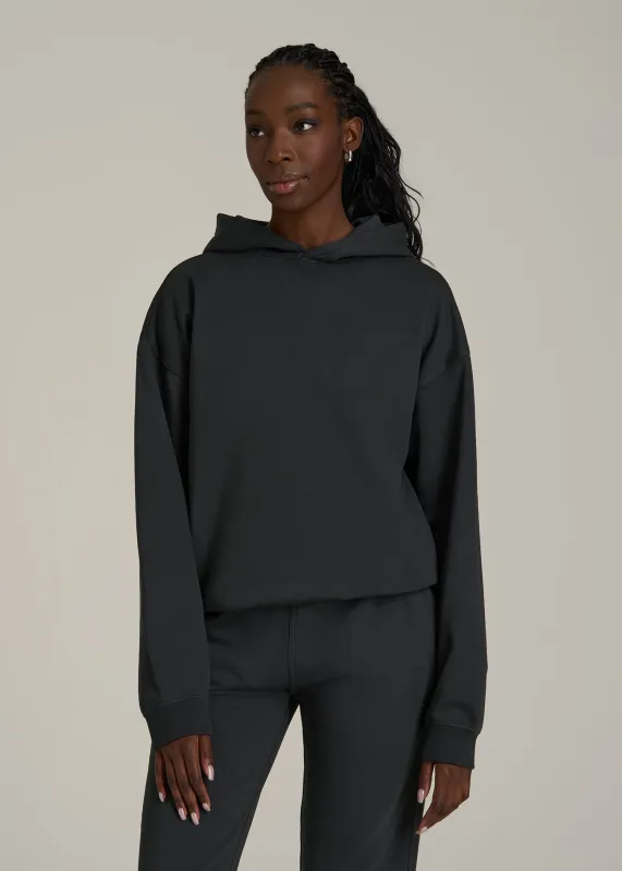 Garment Dyed Hoodie for Tall Women in Washed Black sold by American Tall
