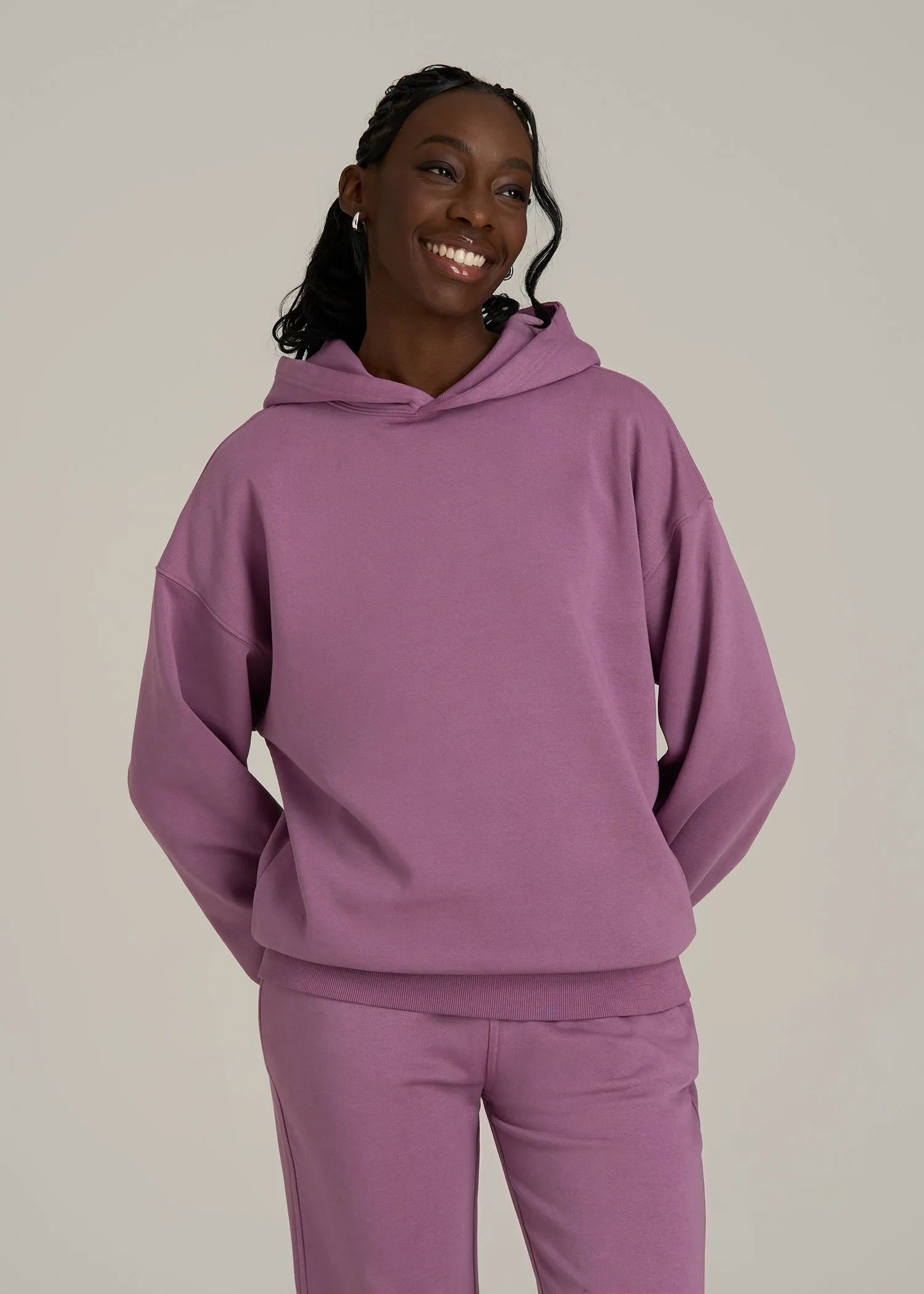 Garment Dyed Hoodie for Tall Women in Argyle Purple sold by American Tall