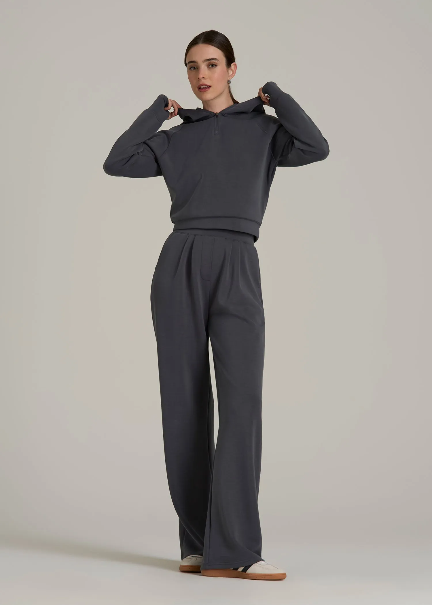 Soft Motion Cropped Zip Up Hoodie for Tall Women in Charcoal Rinse sold by American Tall product image thumbnail 4