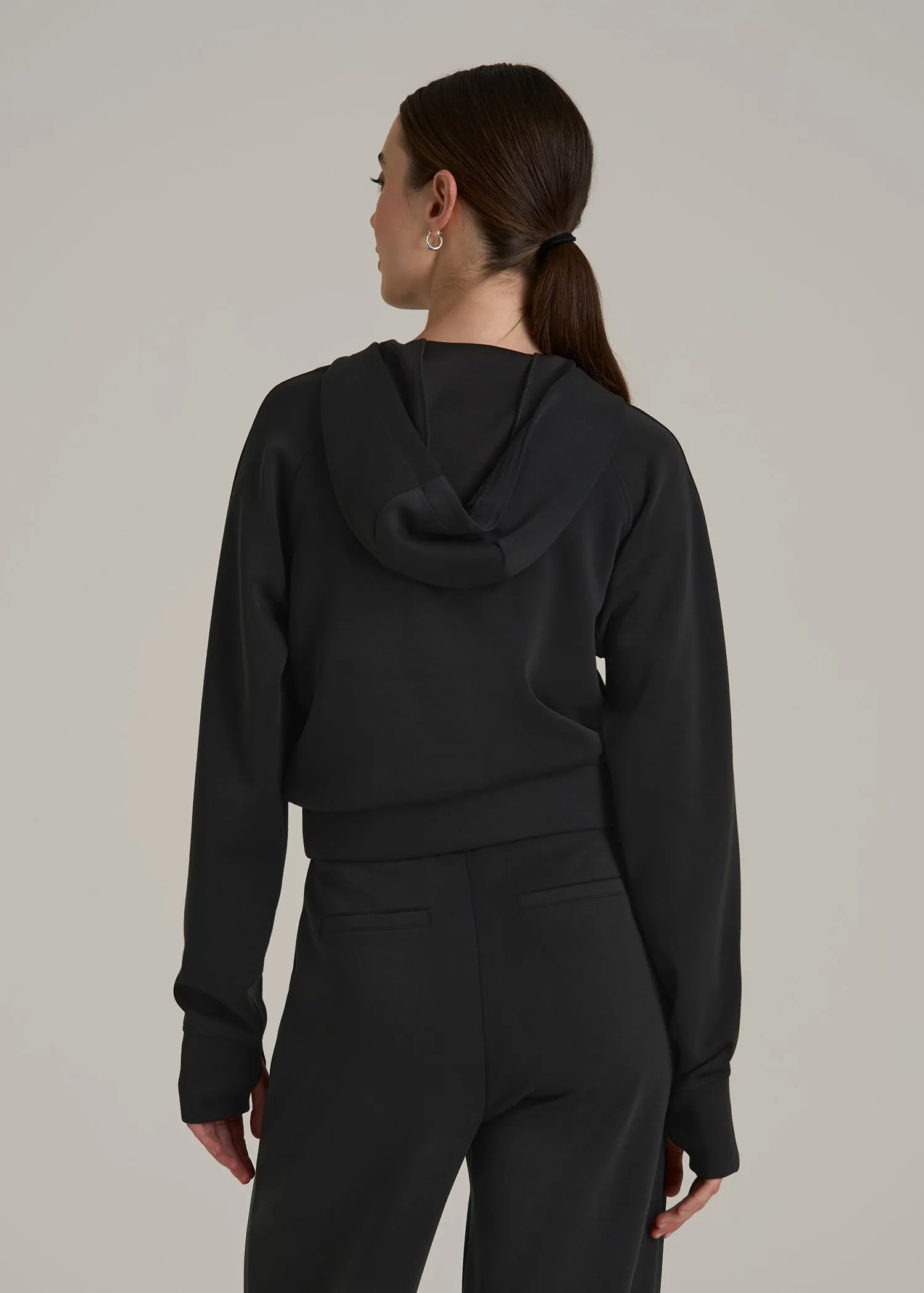 Soft Motion Cropped Zip Up Hoodie for Tall Women in Black sold by American Tall product image thumbnail 5