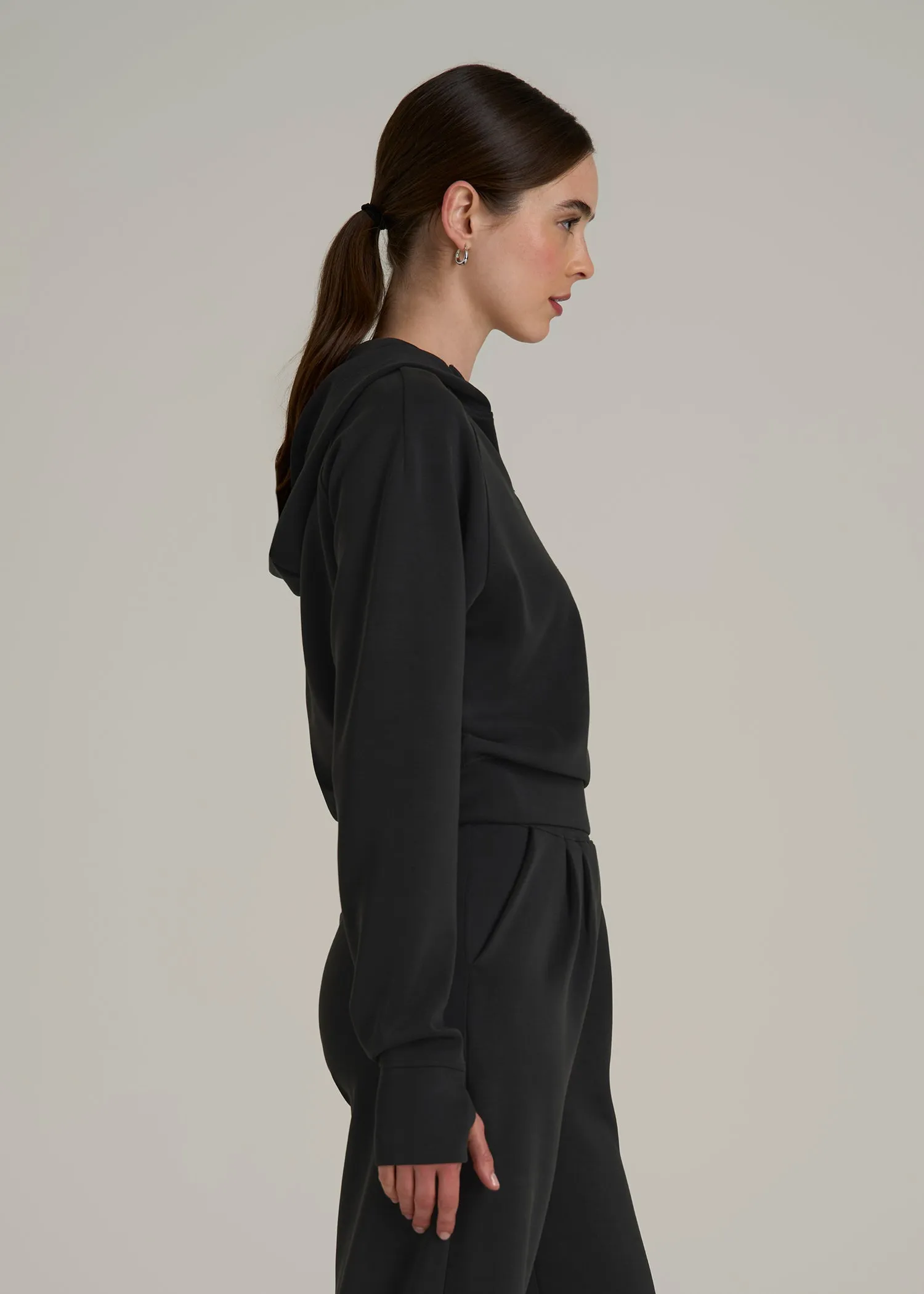 Soft Motion Cropped Zip Up Hoodie for Tall Women in Black sold by American Tall product image thumbnail 3