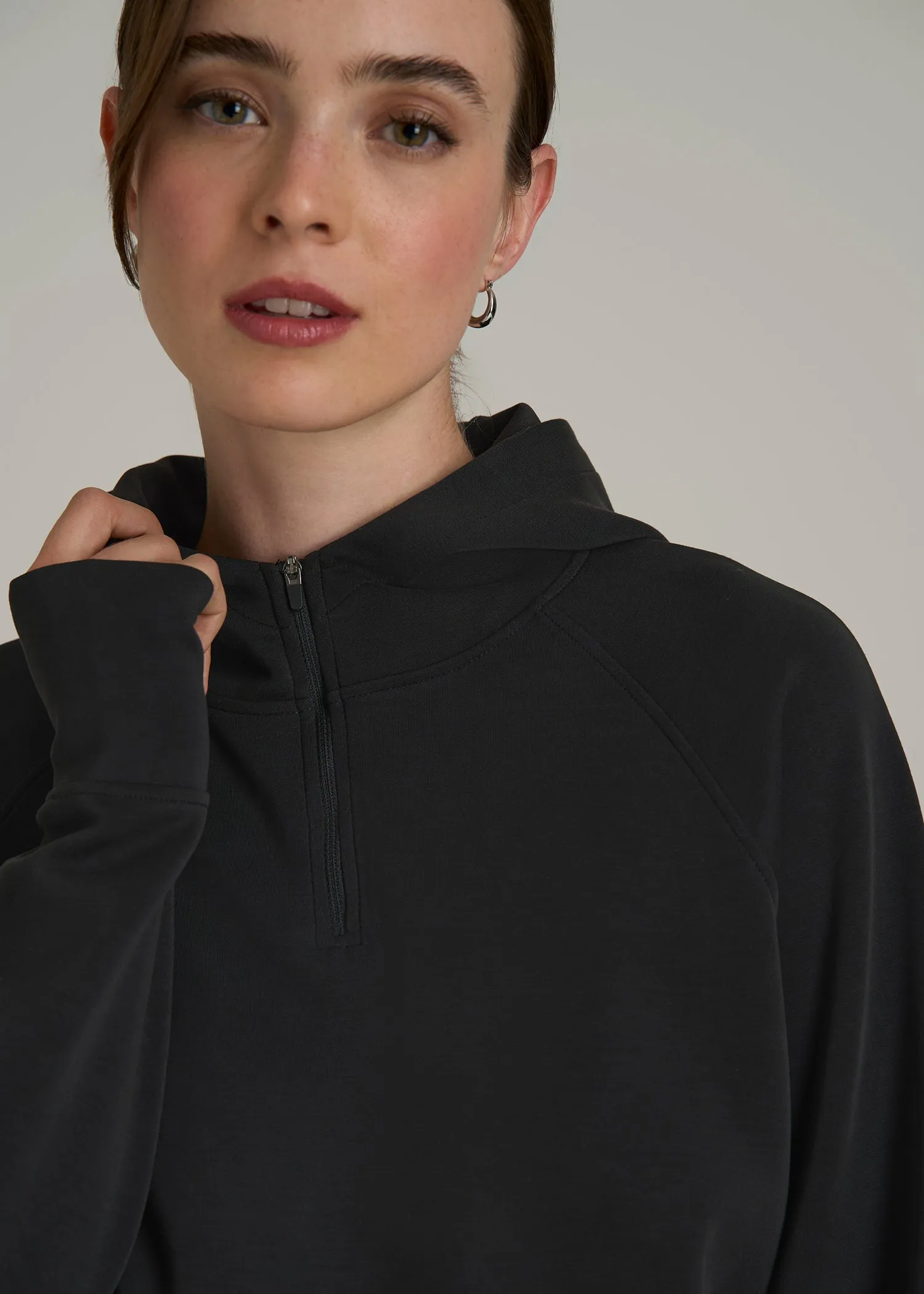 Soft Motion Cropped Zip Up Hoodie for Tall Women in Black sold by American Tall product image thumbnail 2