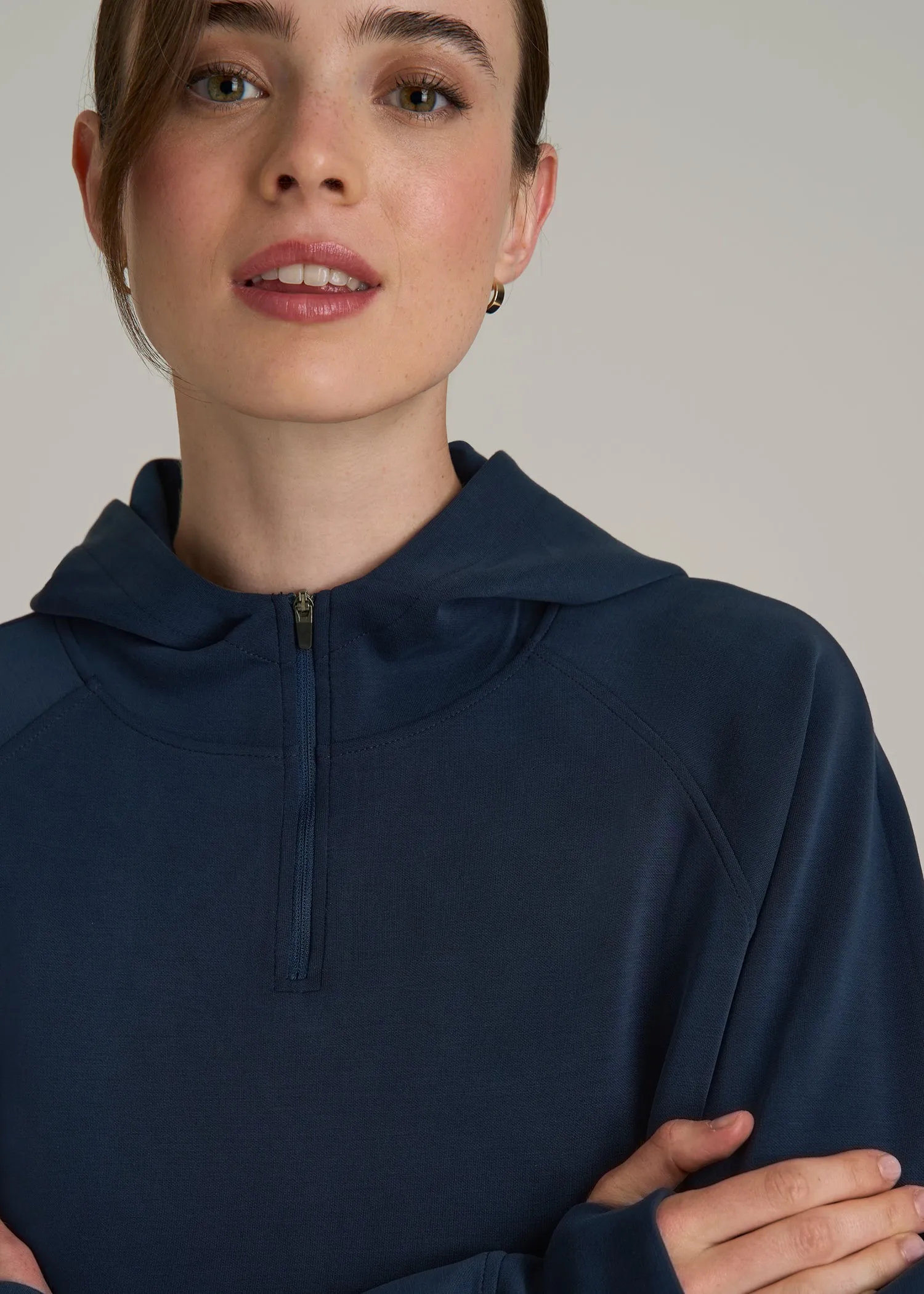 Soft Motion Cropped Zip Up Hoodie for Tall Women in Evening Blue sold by American Tall product image thumbnail 2
