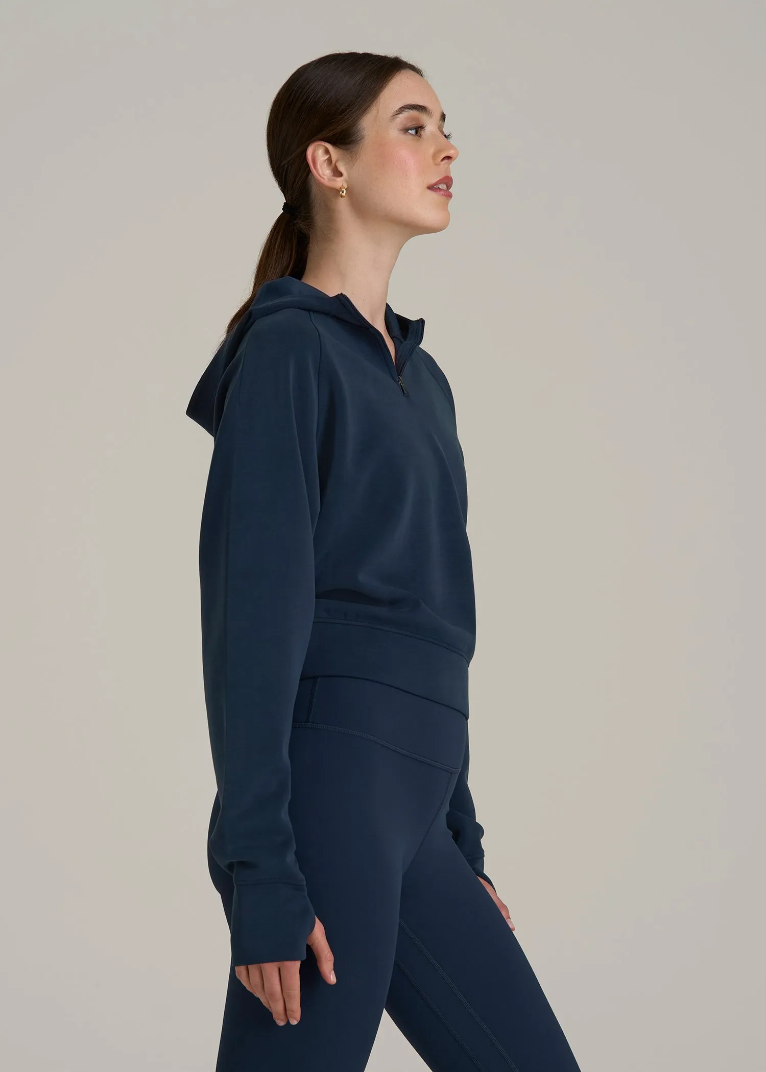 Soft Motion Cropped Zip Up Hoodie for Tall Women in Evening Blue sold by American Tall product image thumbnail 3