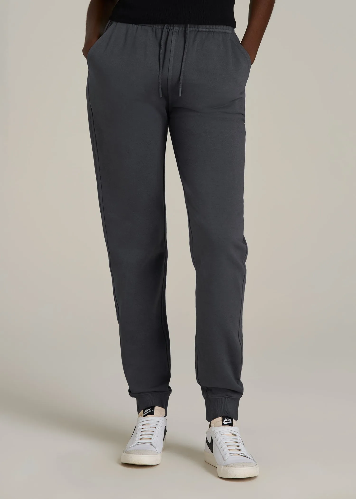 Garment Dyed Joggers for Tall Women in Washed Charcoal Rinse sold by American Tall