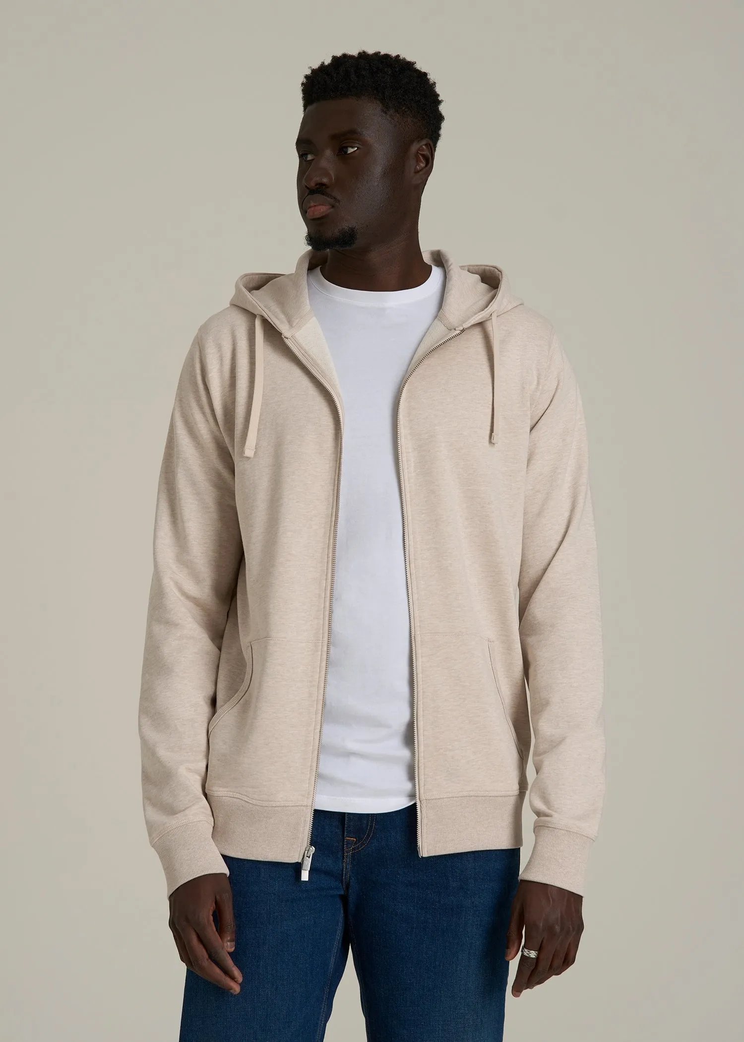 Wearever French Terry Full Zip Hoodie 2.0 in Oatmeal Mix sold by American Tall