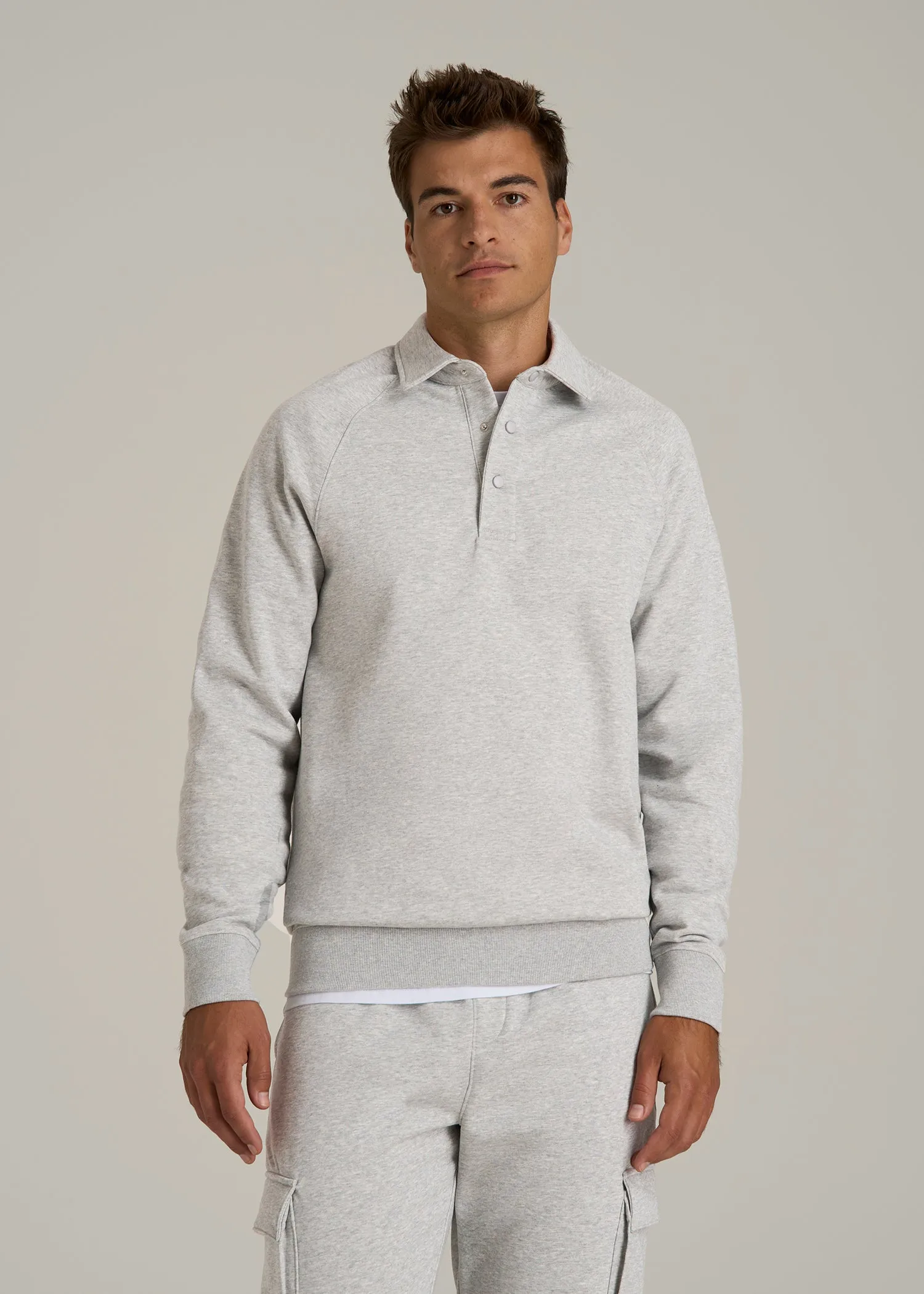 Wearever Fleece Collared Sweatshirt for Tall Men in Grey Mix sold by American Tall