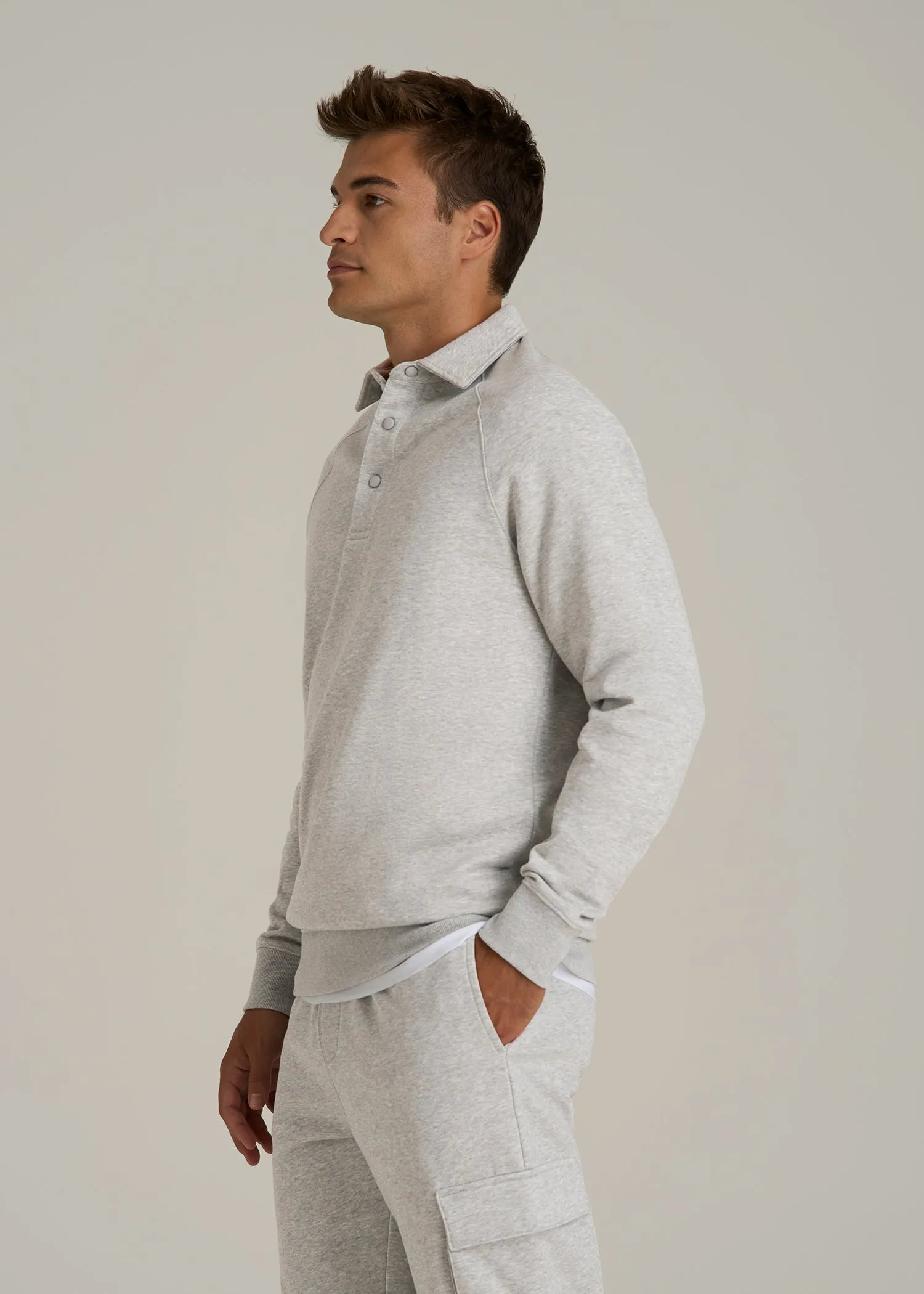Wearever Fleece Collared Sweatshirt for Tall Men in Grey Mix sold by American Tall product image thumbnail 3