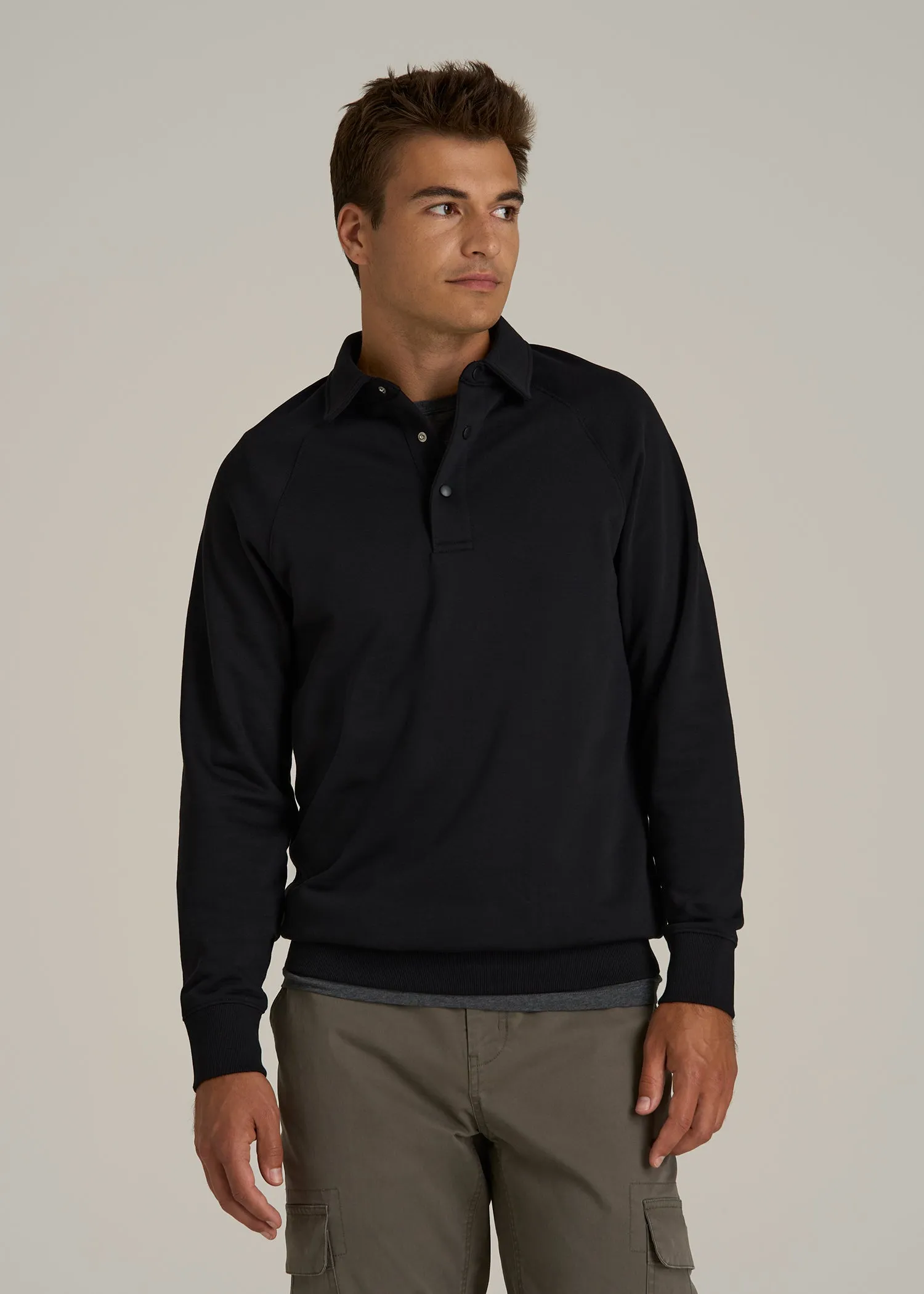 Wearever Fleece Collared Sweatshirt for Tall Men in Black sold by American Tall