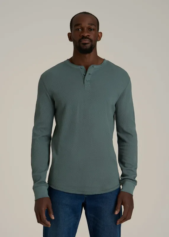 Double Honeycomb Thermal Long-Sleeve Henley Shirt for Tall Men in Balsam Green sold by American Tall