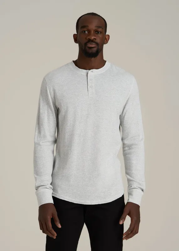 Double Honeycomb Thermal Long-Sleeve Henley Shirt for Tall Men in Light Heather Grey sold by American Tall