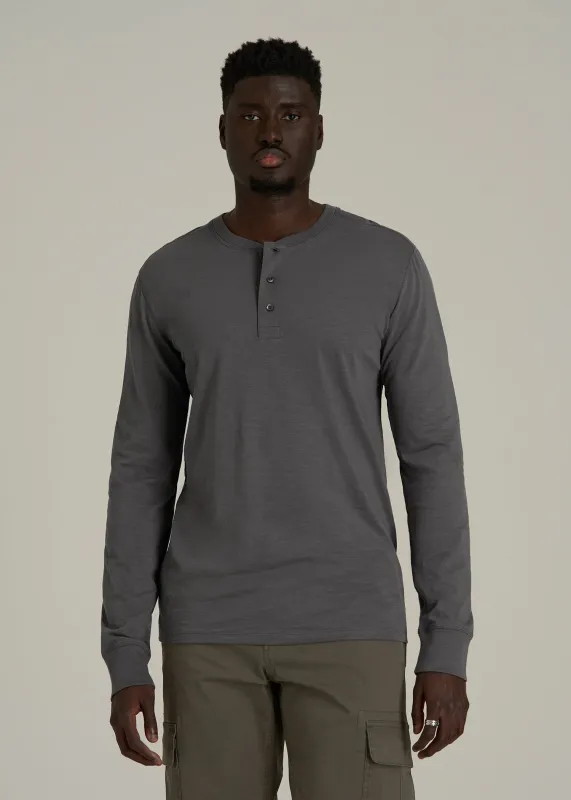Men's Tall Three Button Long Sleeve Slub Henley in Steel Grey sold by American Tall