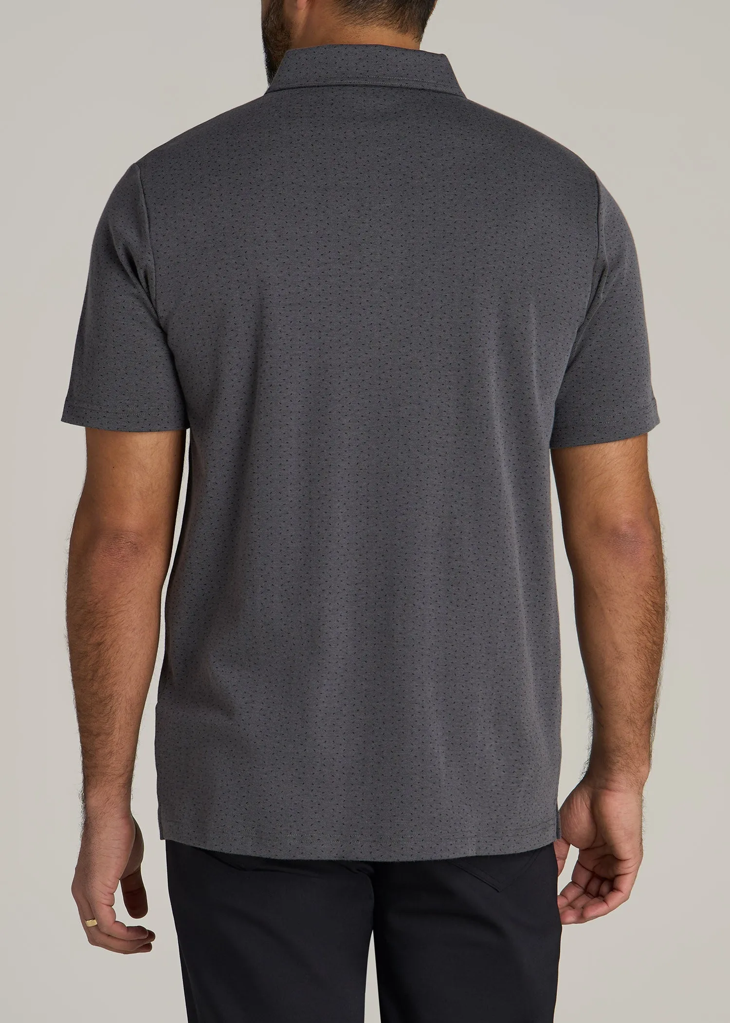 Cotton Stretch Print Polo Shirt for Tall Men in Charcoal Pindot sold by American Tall product image thumbnail 5