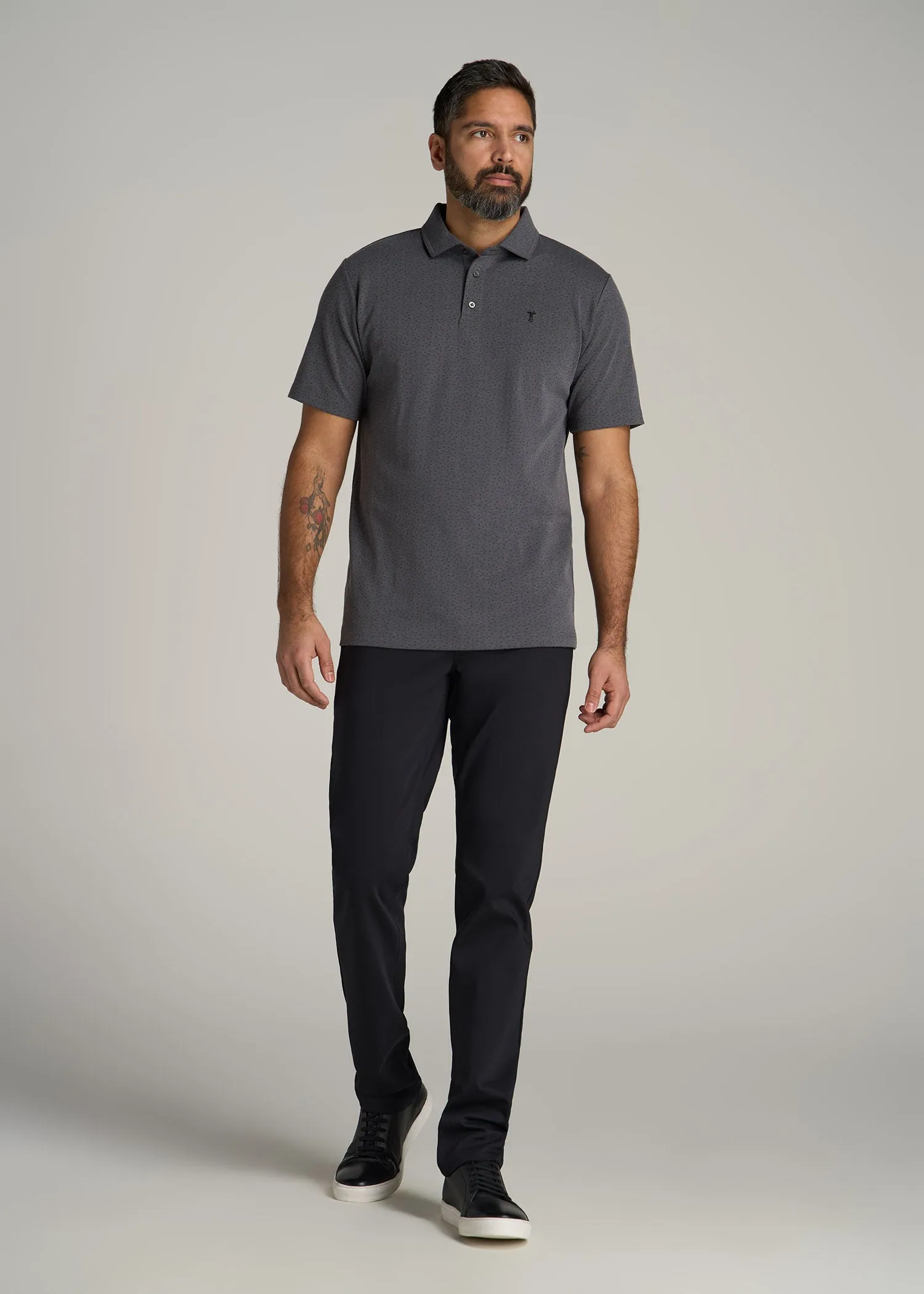 Cotton Stretch Print Polo Shirt for Tall Men in Charcoal Pindot sold by American Tall product image thumbnail 4