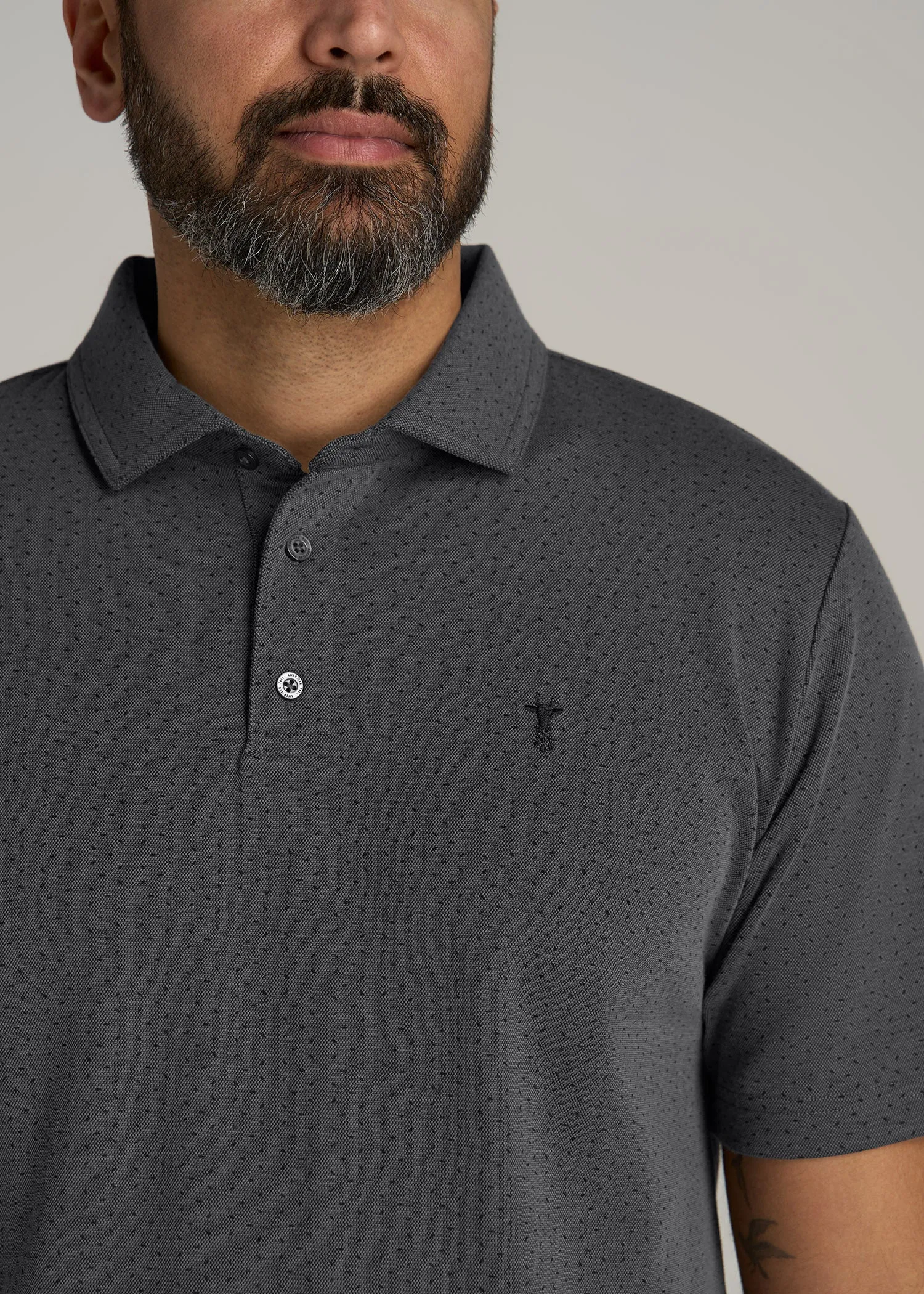 Cotton Stretch Print Polo Shirt for Tall Men in Charcoal Pindot sold by American Tall product image thumbnail 2