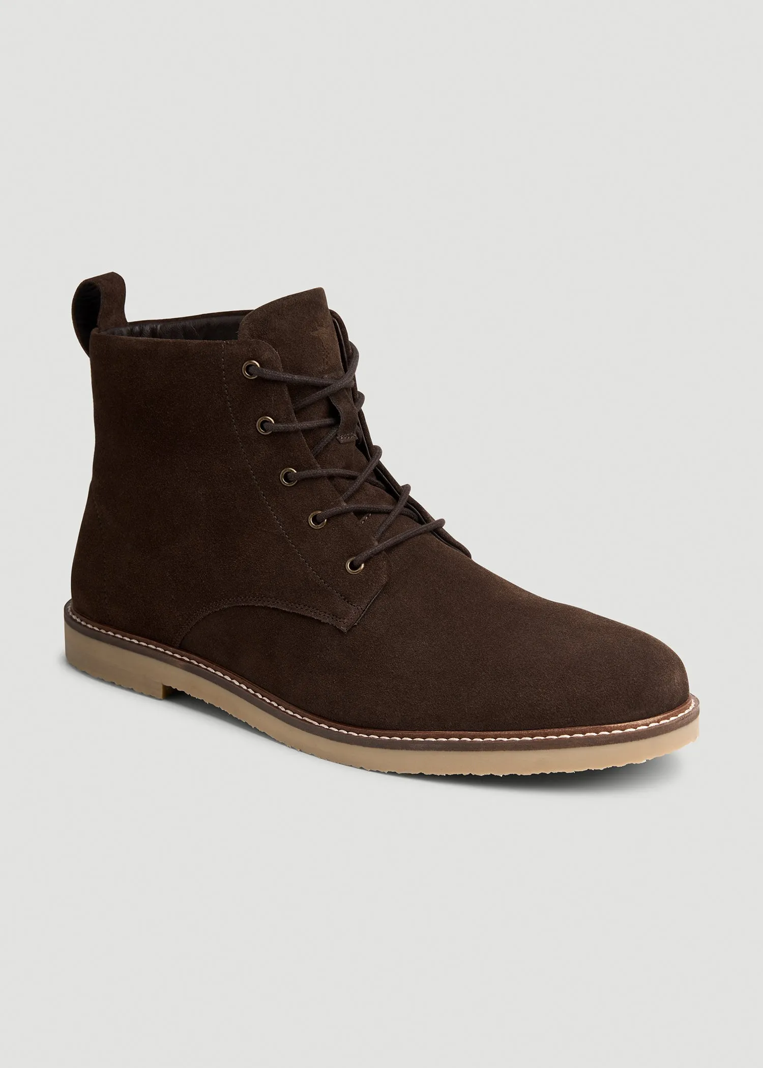 Suede Crepe Sole Boots for Tall Men in Dark Brown sold by American Tall