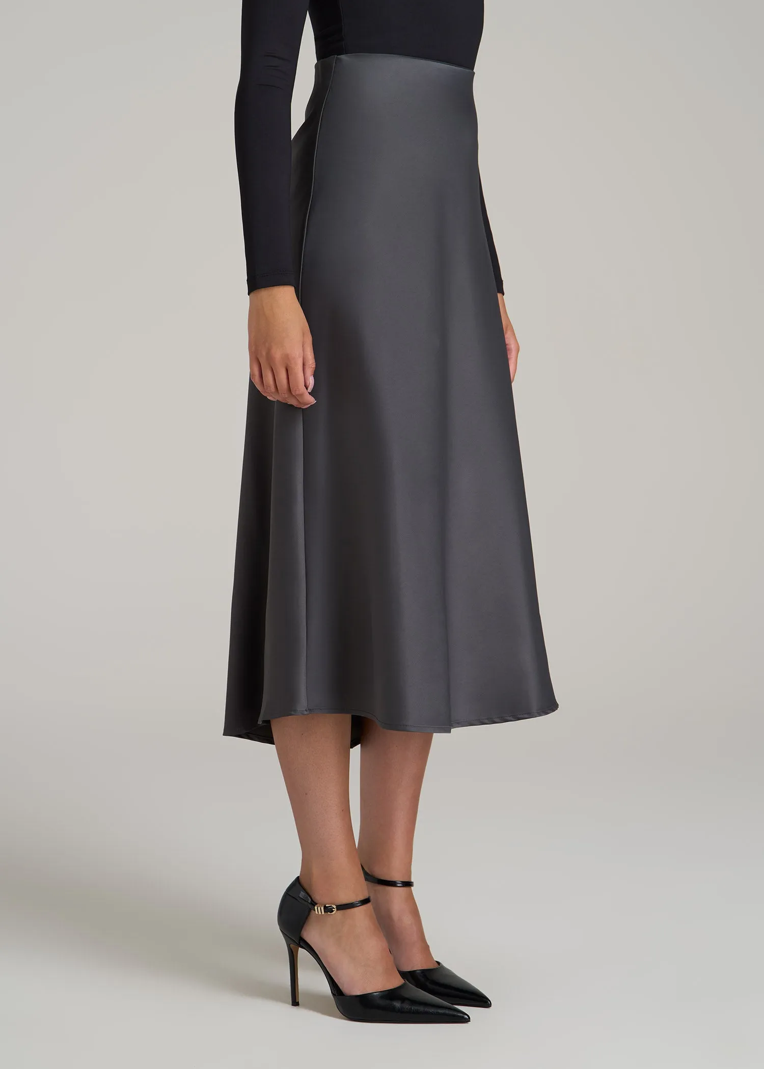 Pull-On Satin Midi Skirt for Tall Women in Charcoal sold by American Tall product image thumbnail 3