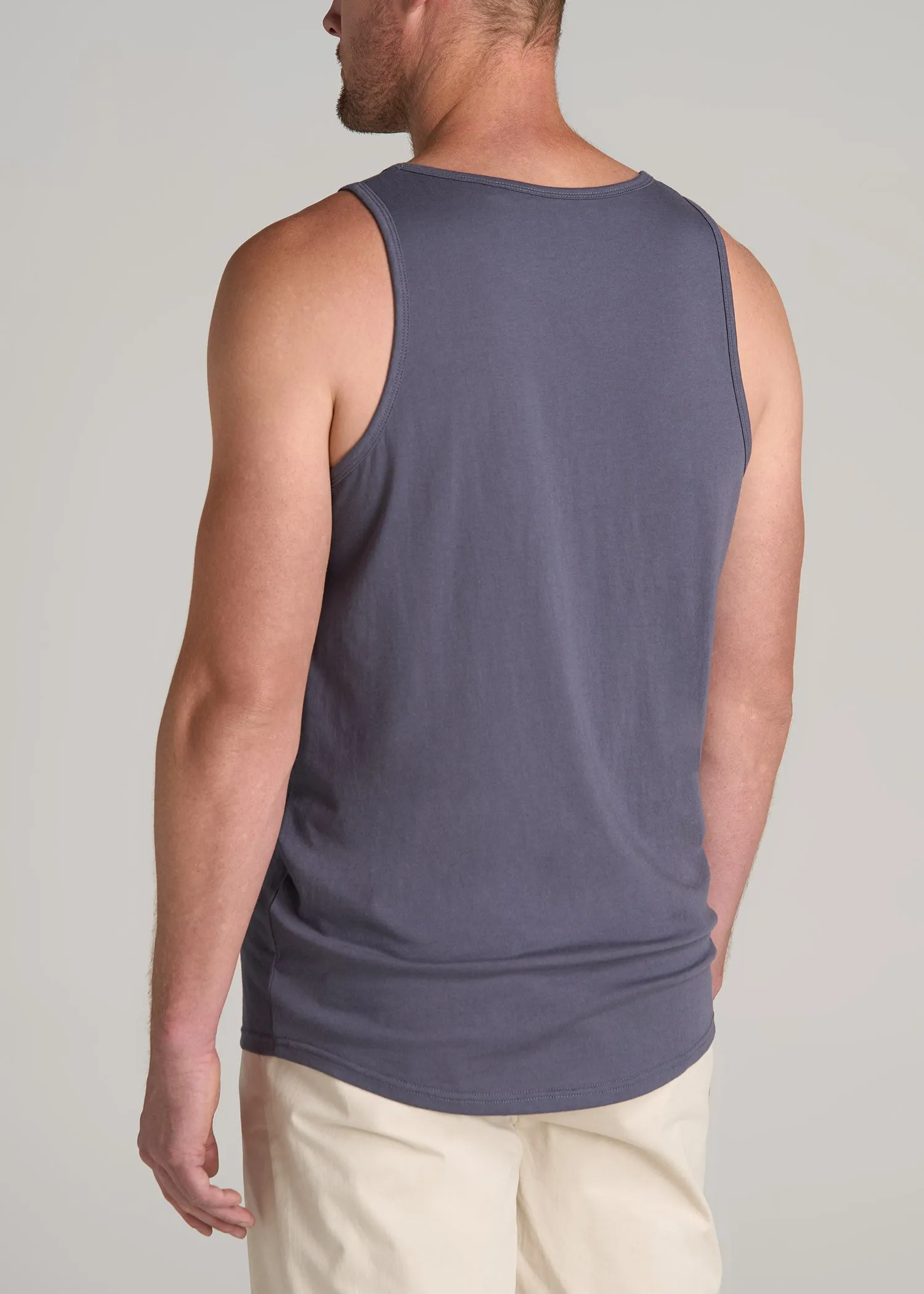 The Essentials: Men's Tall SLIM-FIT Beach Tank Top in Grey Blue sold by American Tall product image thumbnail 5