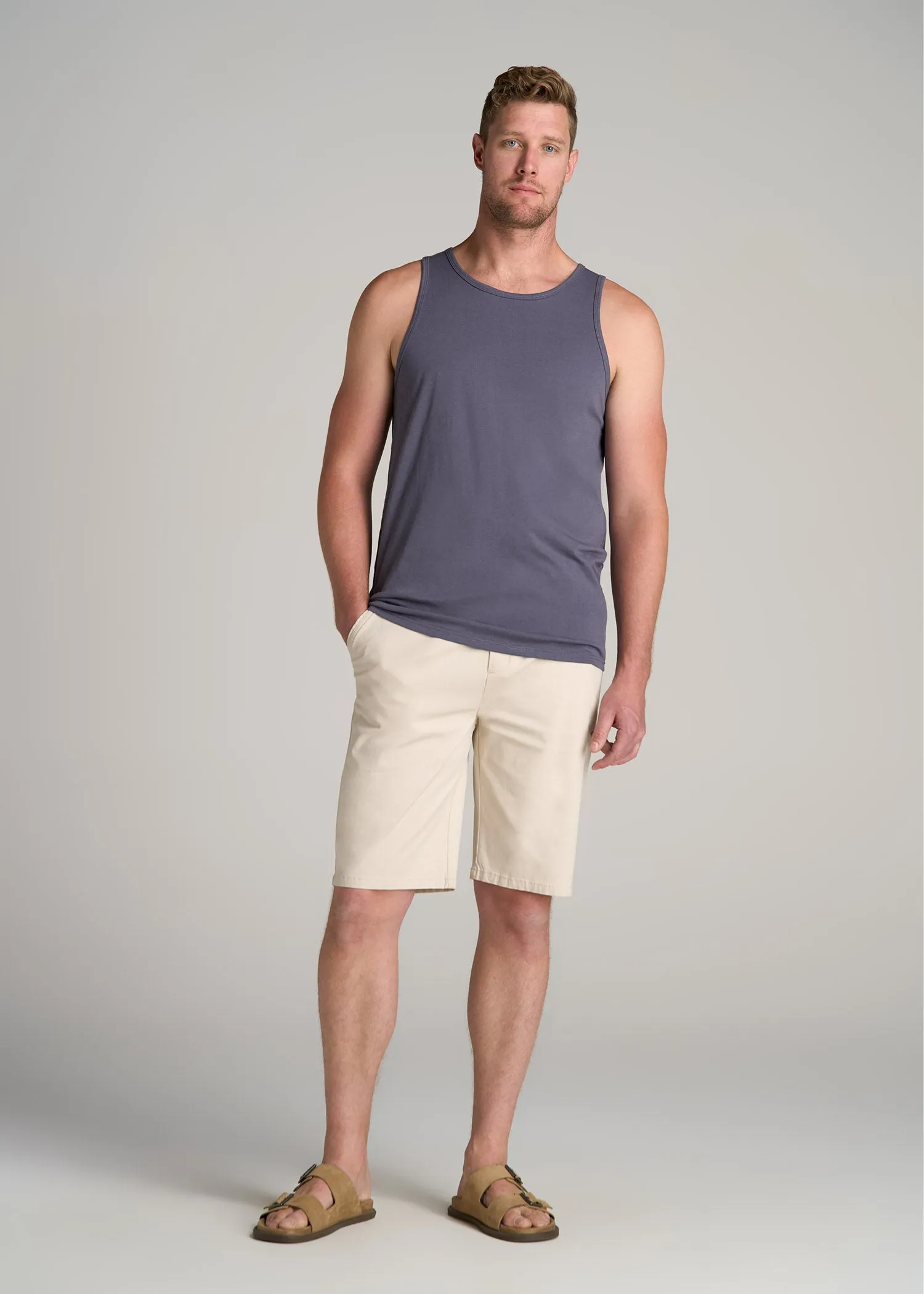 The Essentials: Men's Tall SLIM-FIT Beach Tank Top in Grey Blue sold by American Tall product image thumbnail 4