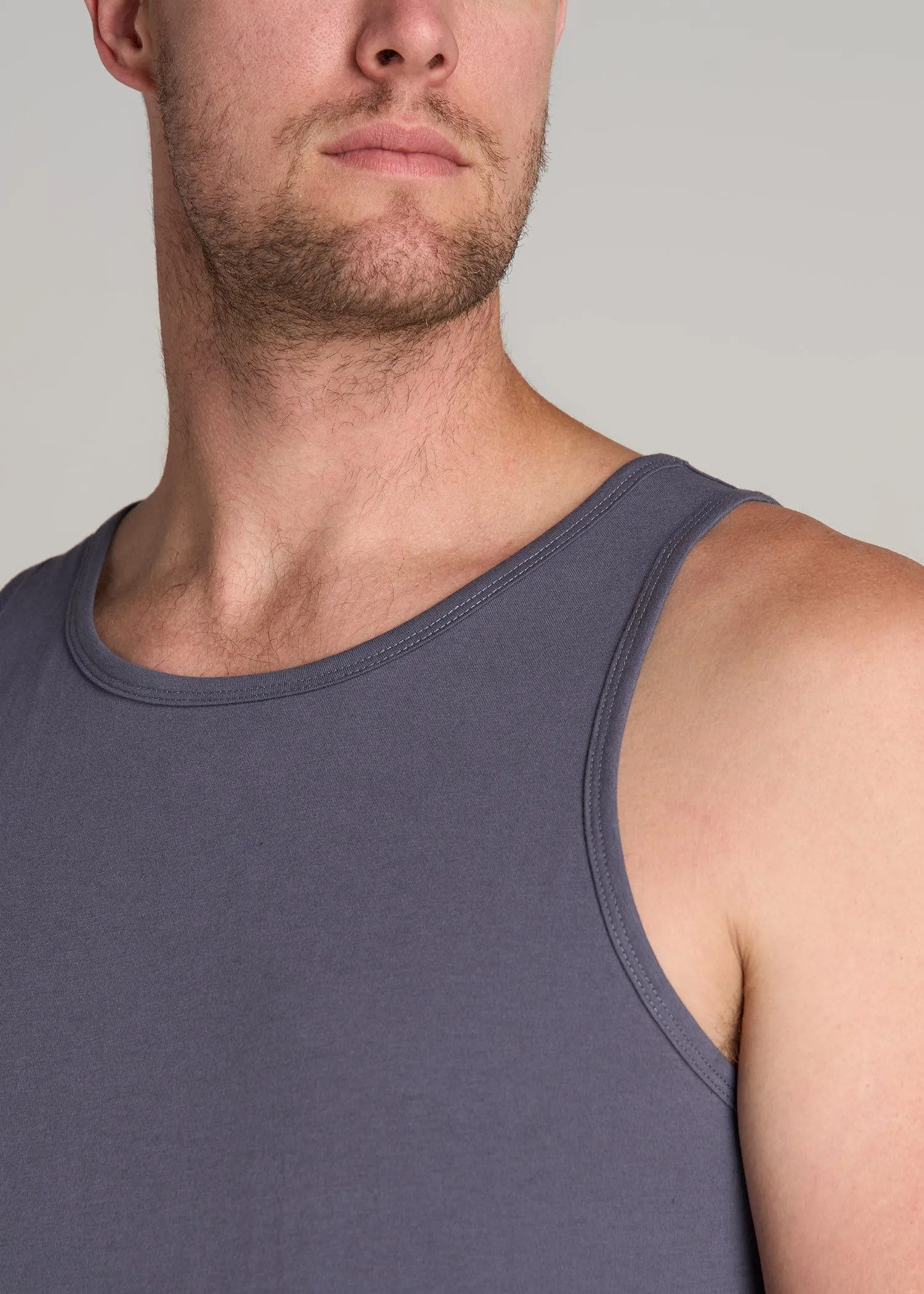 The Essentials: Men's Tall SLIM-FIT Beach Tank Top in Grey Blue sold by American Tall product image thumbnail 2