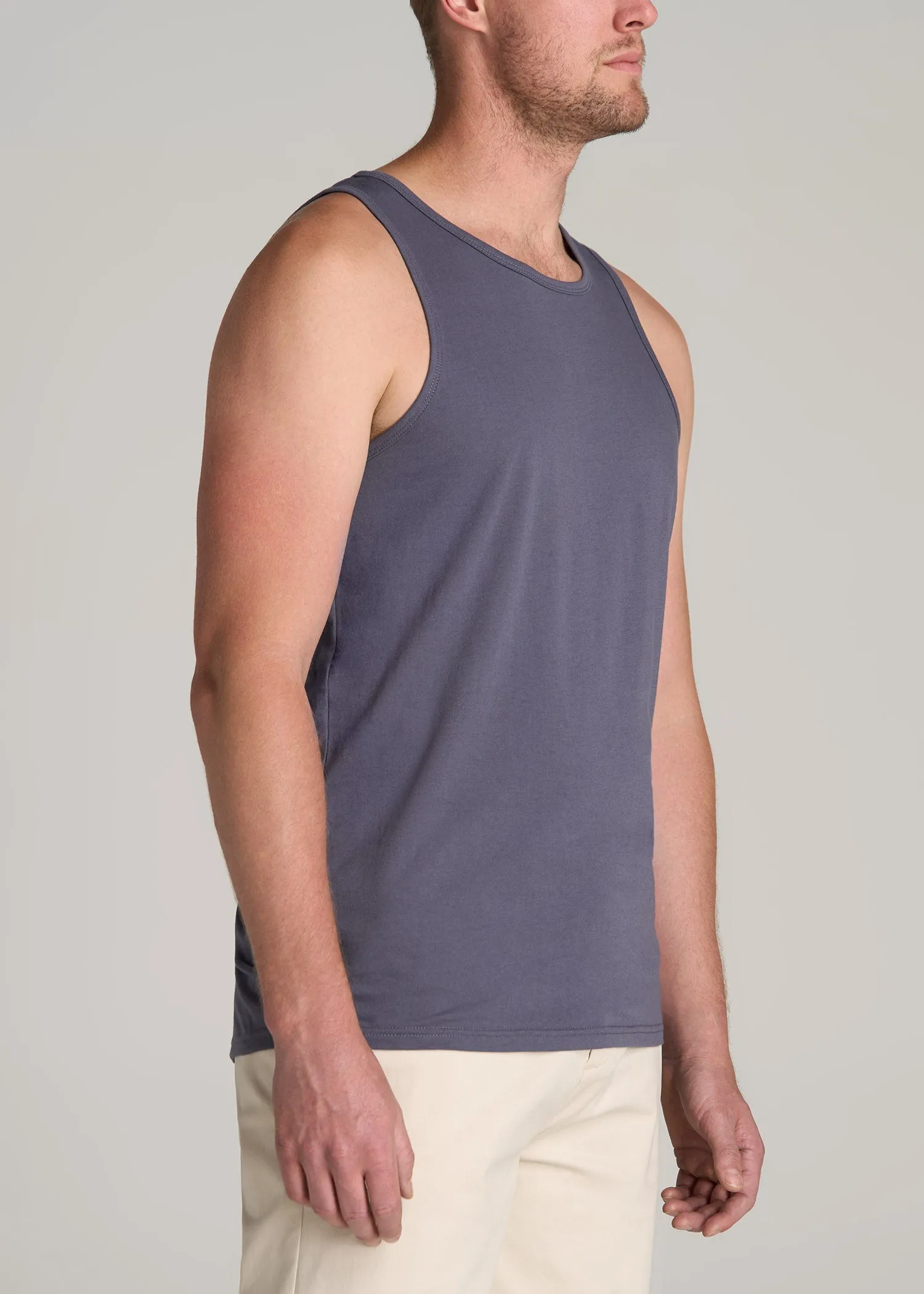 The Essentials: Men's Tall SLIM-FIT Beach Tank Top in Grey Blue sold by American Tall product image thumbnail 3
