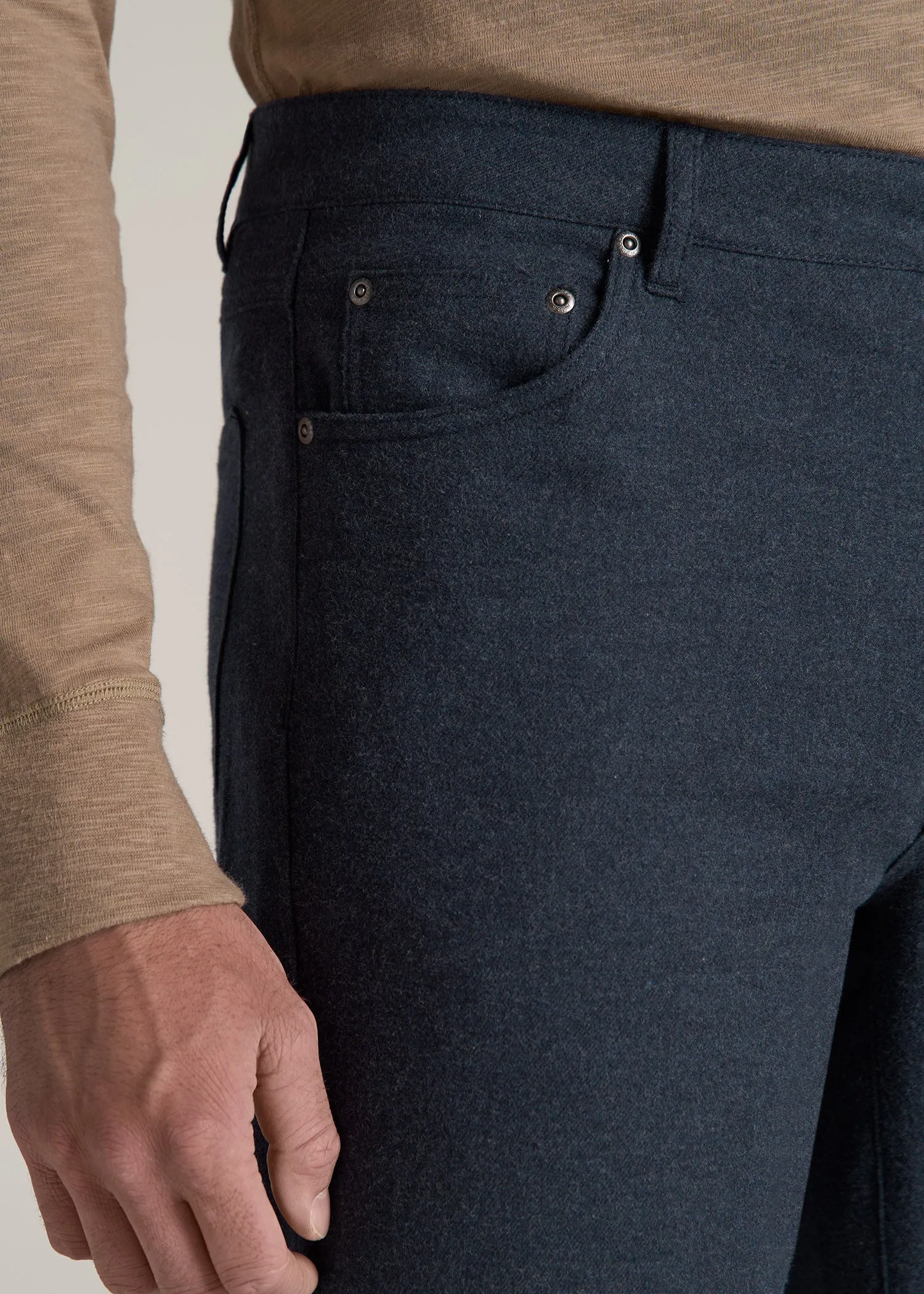 TAPERED-FIT Stretch Flannel 5 Pocket Pants for Tall Men in Dark Indigo Mix sold by American Tall product image thumbnail 2