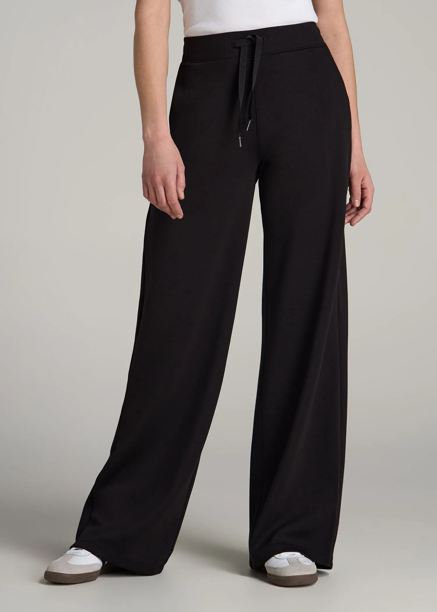 Pull-On Tie Waist Wide Leg Pants for Tall Women in Black sold by American Tall