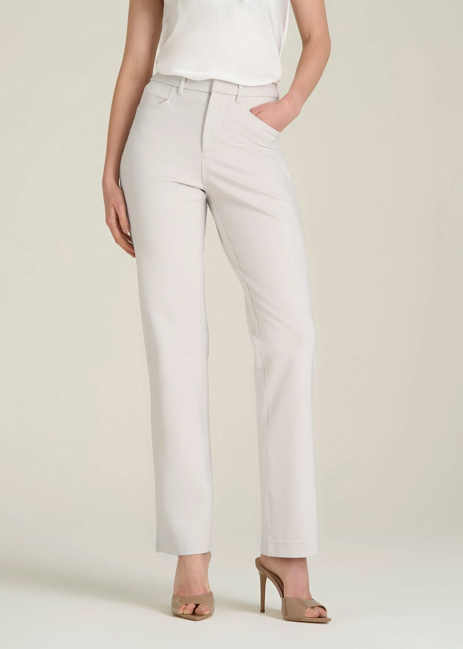 Soft Flex Ponte Straight Leg Pants for Tall Women in White Sand sold by American Tall