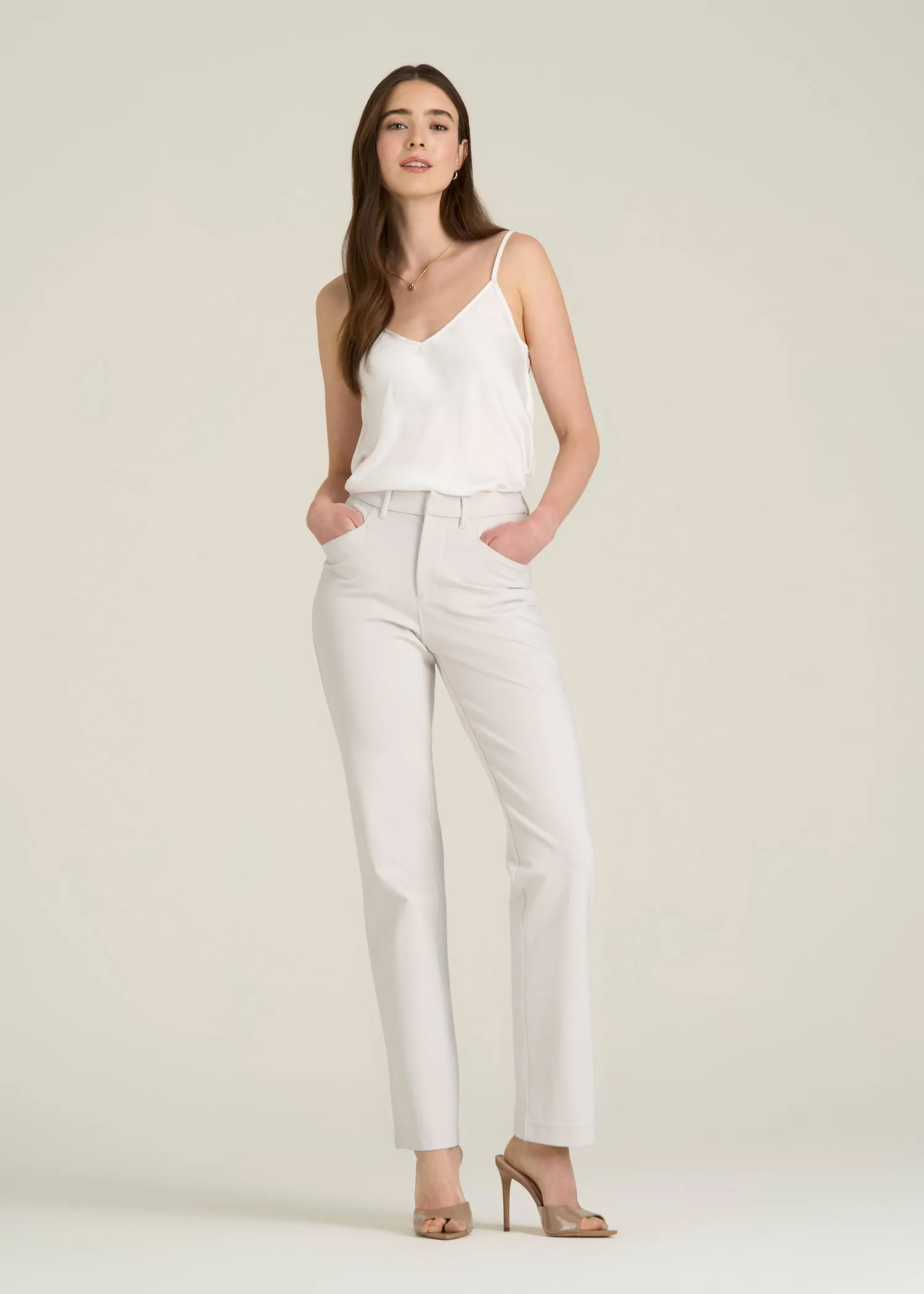 Soft Flex Ponte Straight Leg Pants for Tall Women in White Sand sold by American Tall product image thumbnail 4