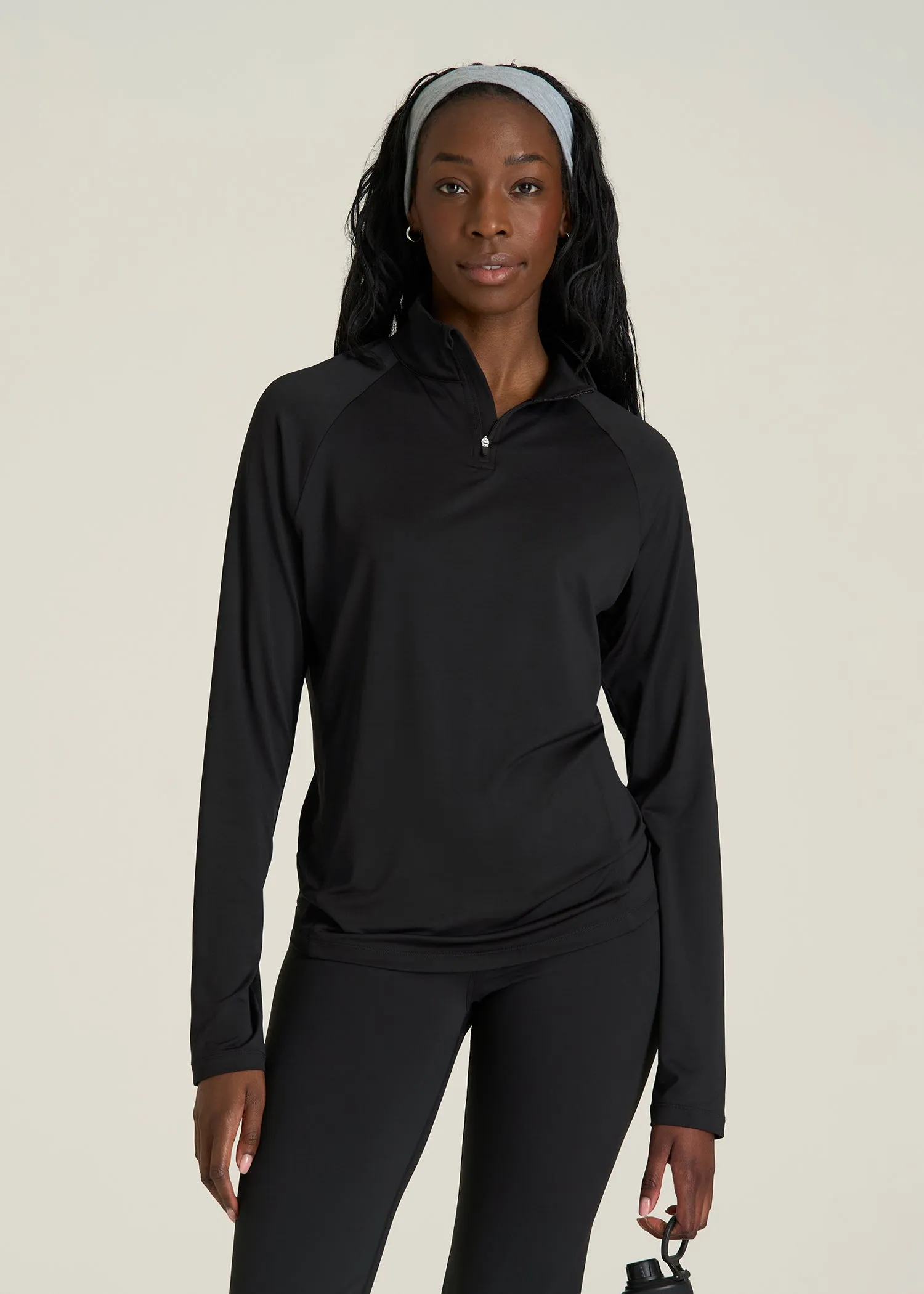 Long Sleeve Quarter-Zip Pullover for Tall Women in Black sold by American Tall