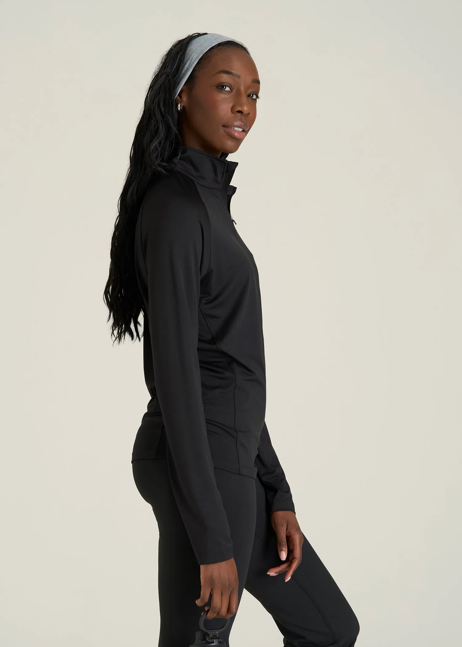 Long Sleeve Quarter-Zip Pullover for Tall Women in Black sold by American Tall product image thumbnail 3
