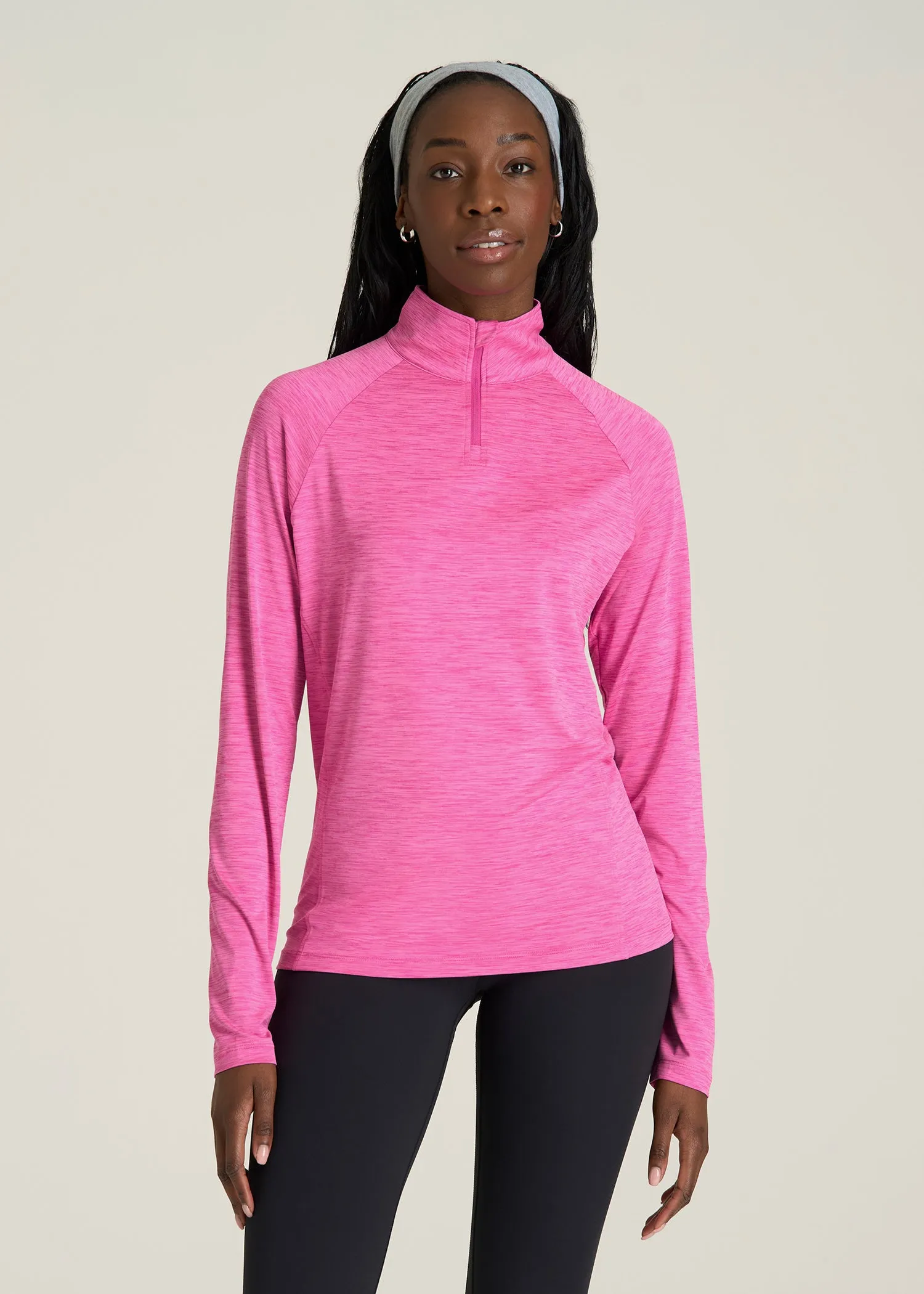 Long Sleeve Quarter-Zip Pullover for Tall Women in Magenta Mix sold by American Tall