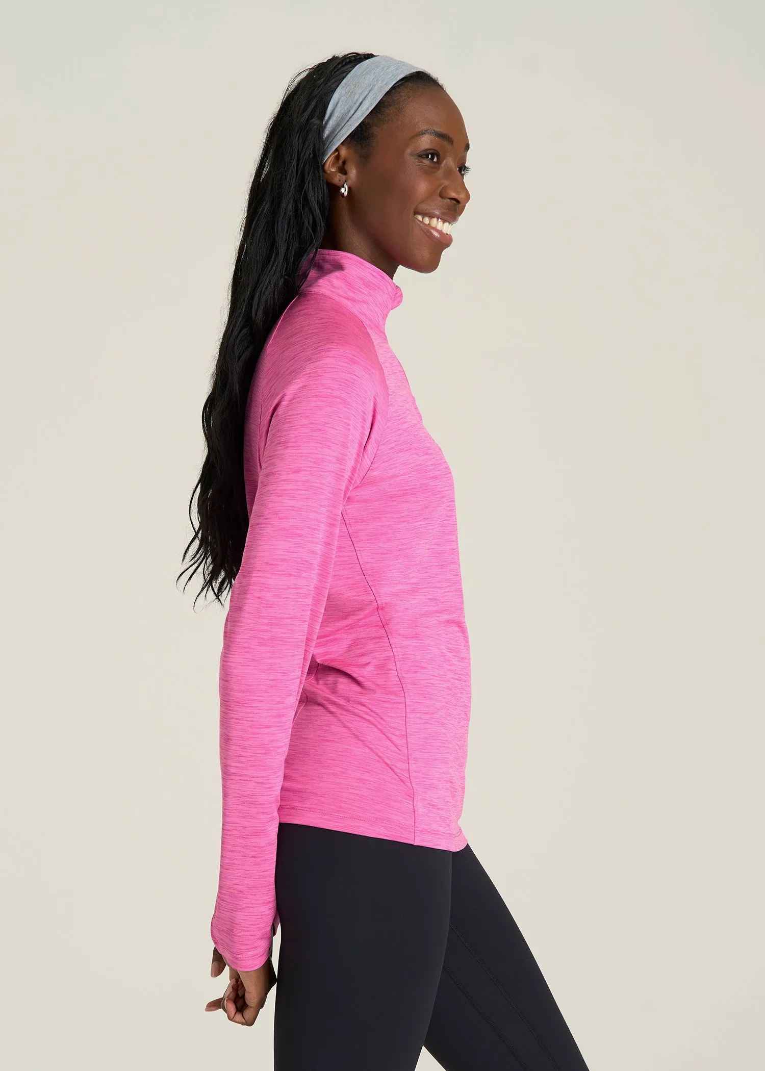 Long Sleeve Quarter-Zip Pullover for Tall Women in Magenta Mix sold by American Tall product image thumbnail 3