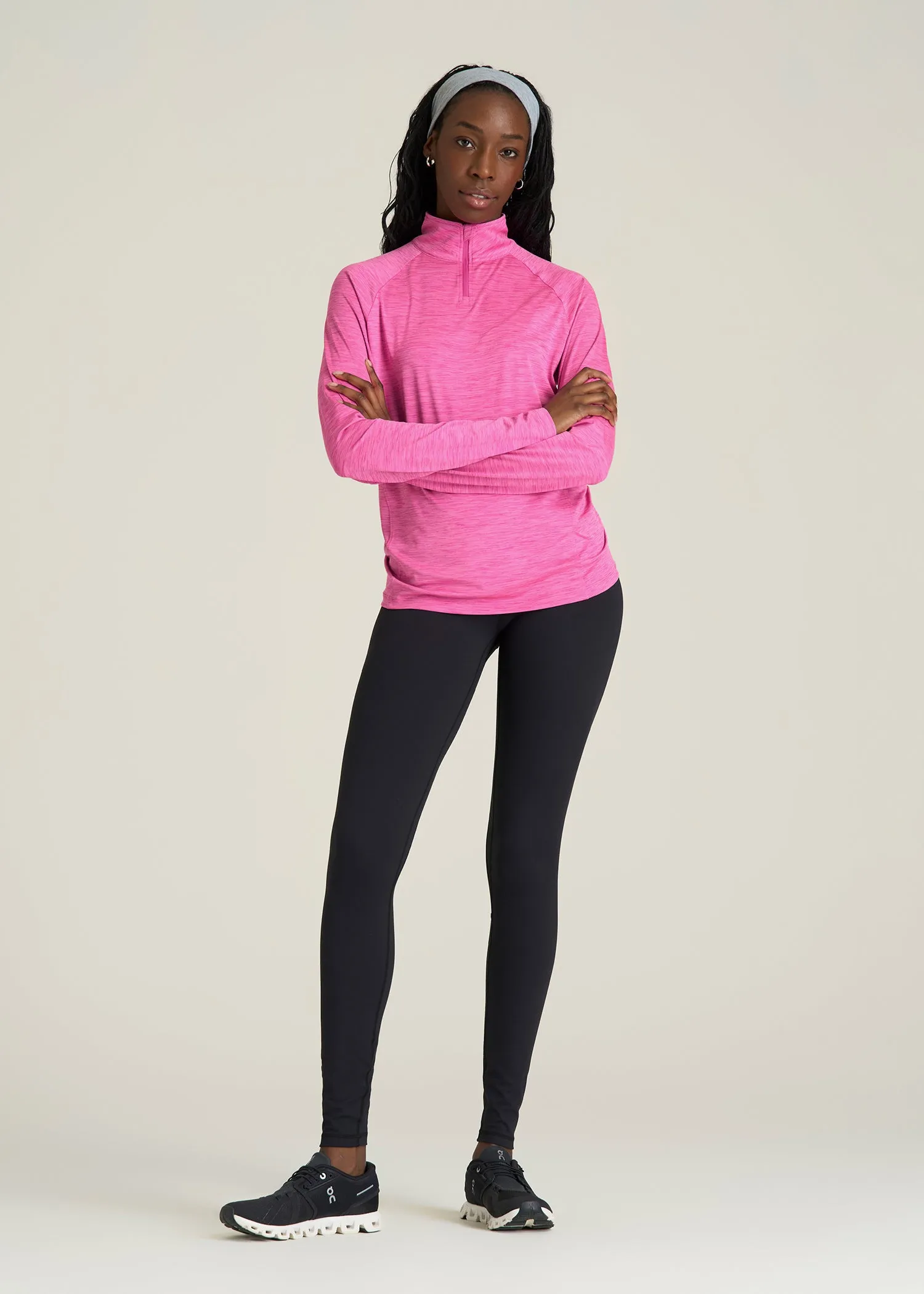 Long Sleeve Quarter-Zip Pullover for Tall Women in Magenta Mix sold by American Tall product image thumbnail 4