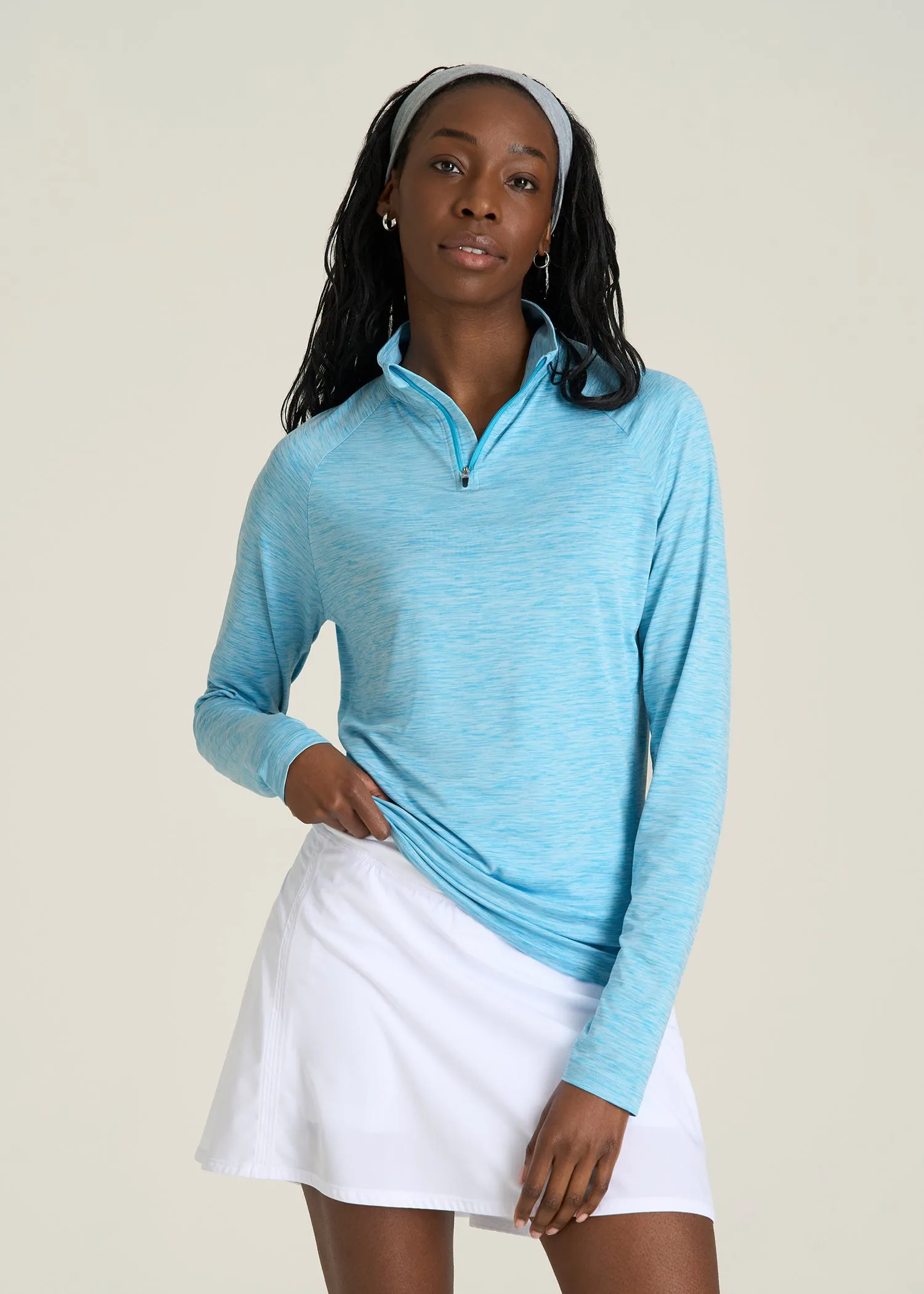 Long Sleeve Quarter-Zip Pullover for Tall Women in Spring Blue Mix sold by American Tall