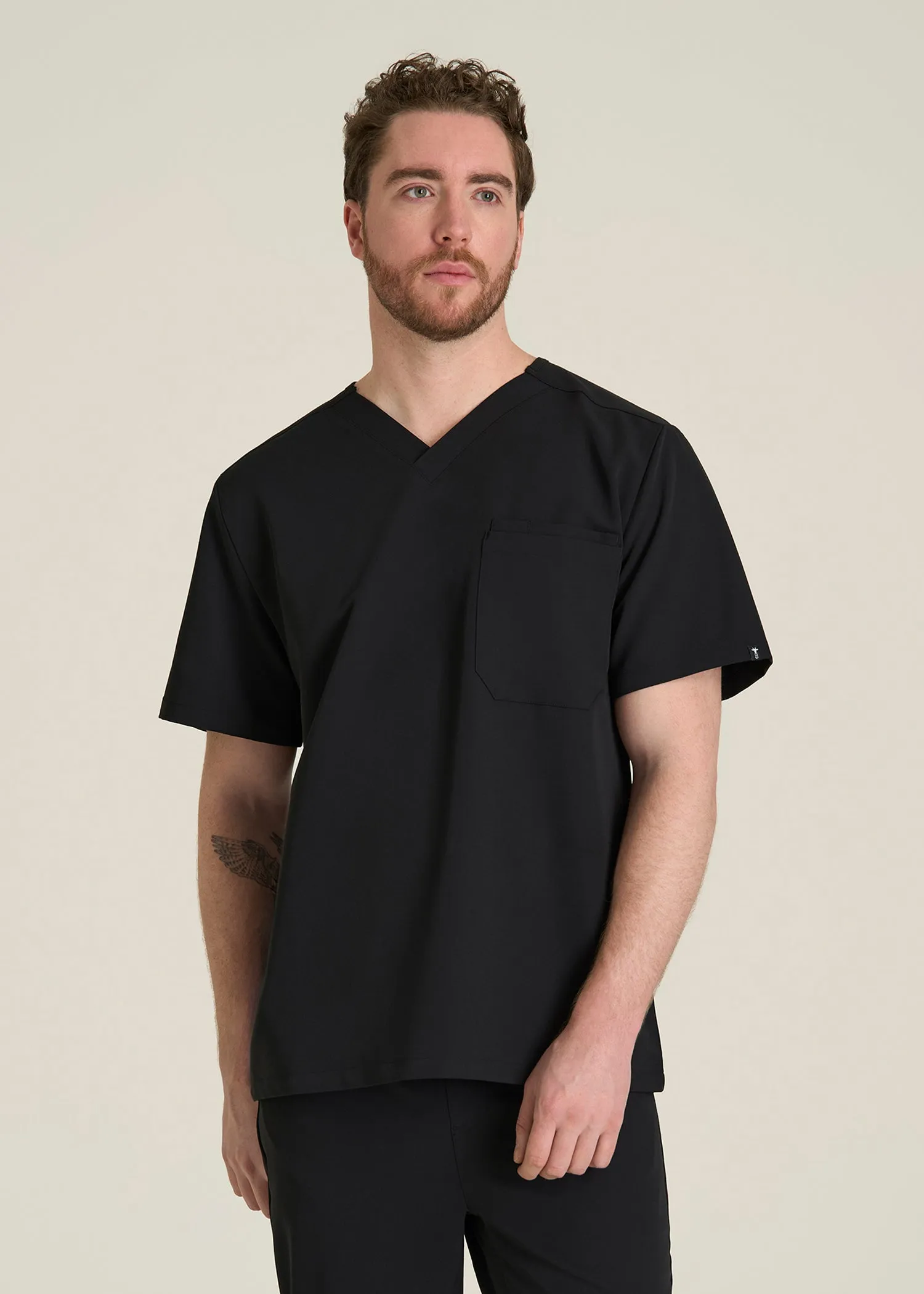 Short-Sleeve V-Neck Scrub Top for Tall Men in Black sold by American Tall