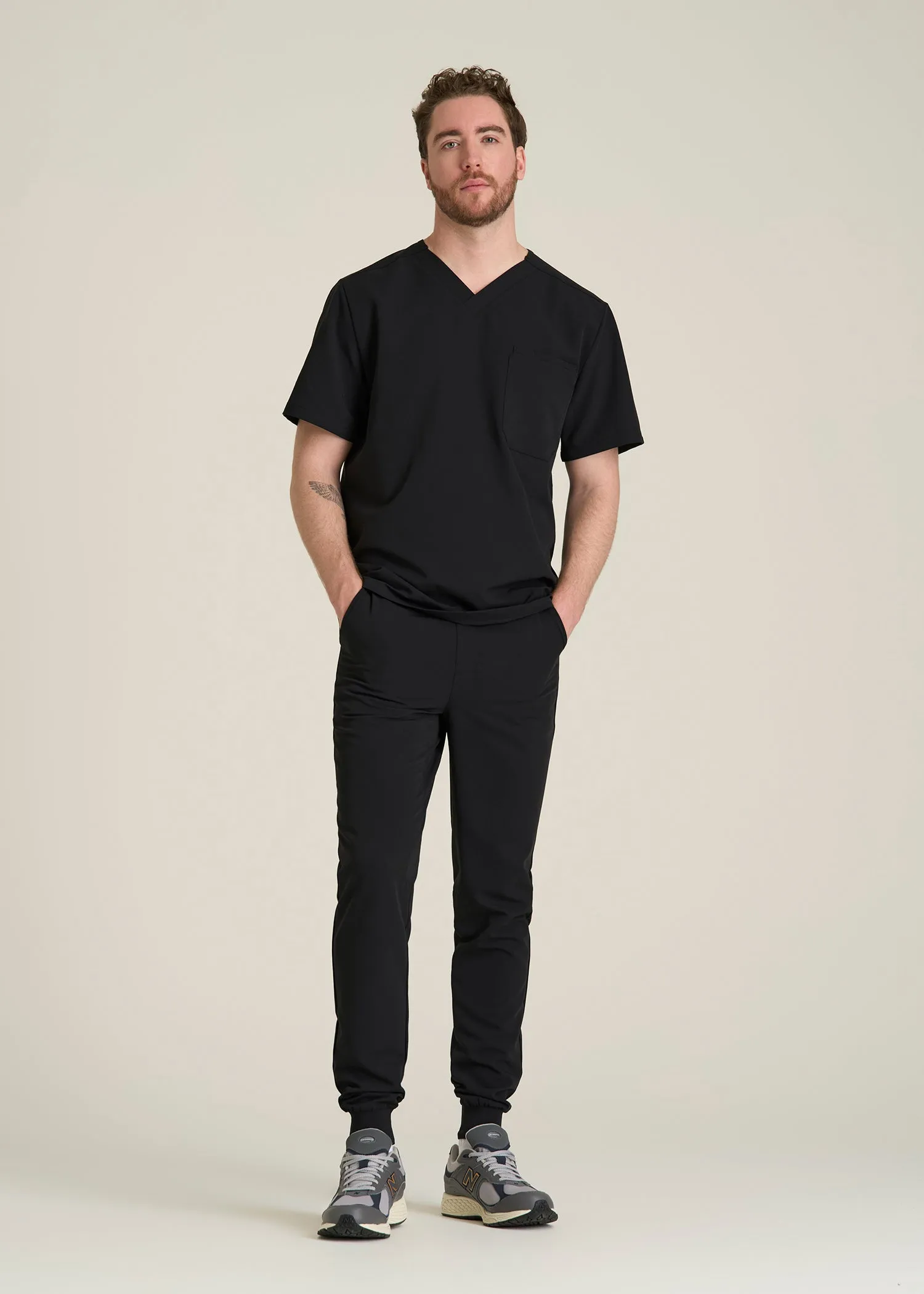 Short-Sleeve V-Neck Scrub Top for Tall Men in Black sold by American Tall product image thumbnail 4