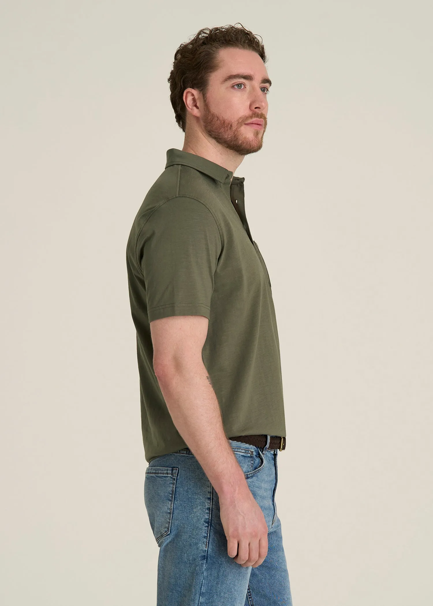Slub Knit Polo with Pocket for Tall Men in Olive sold by American Tall product image thumbnail 3