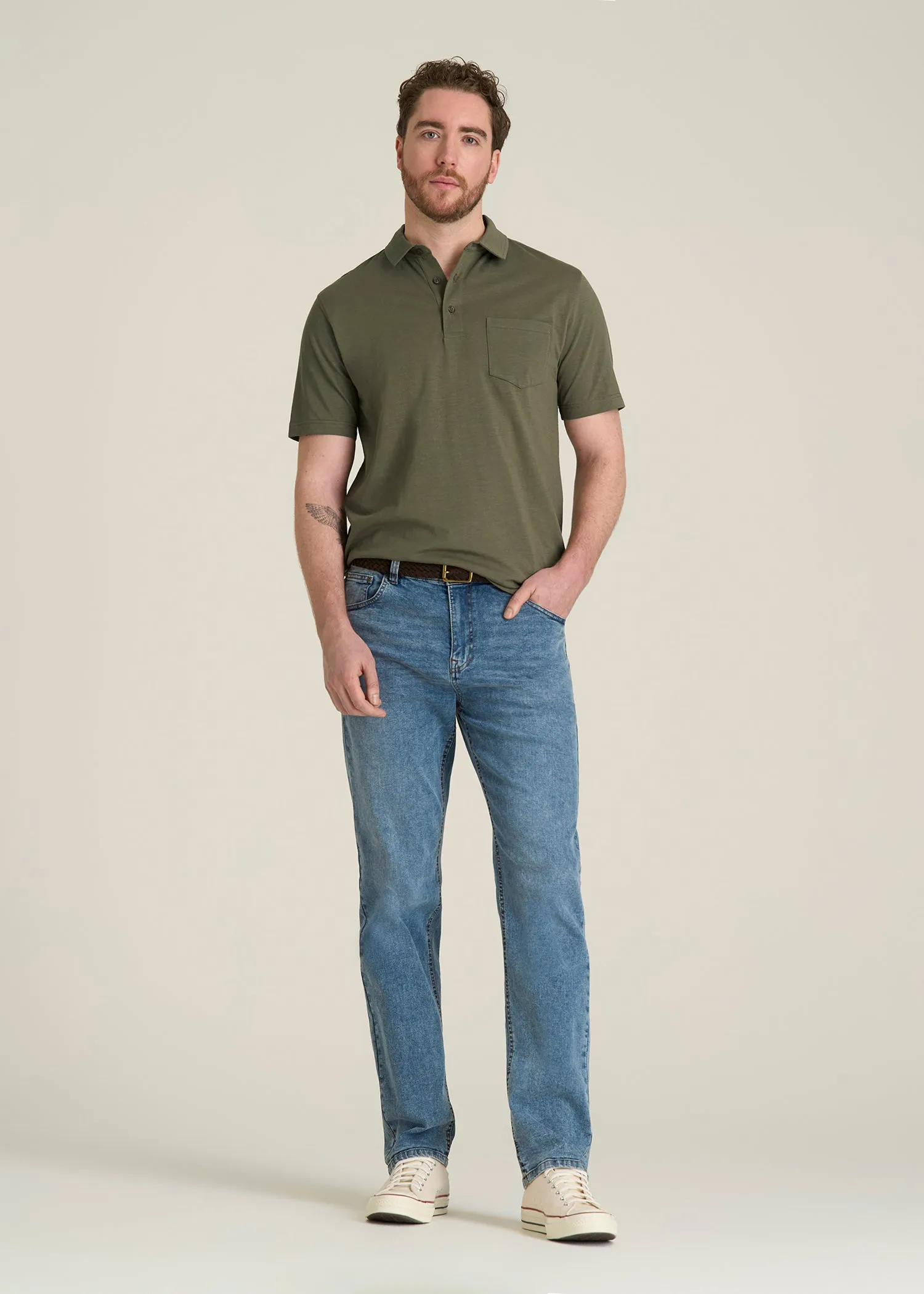 Slub Knit Polo with Pocket for Tall Men in Olive sold by American Tall product image thumbnail 4