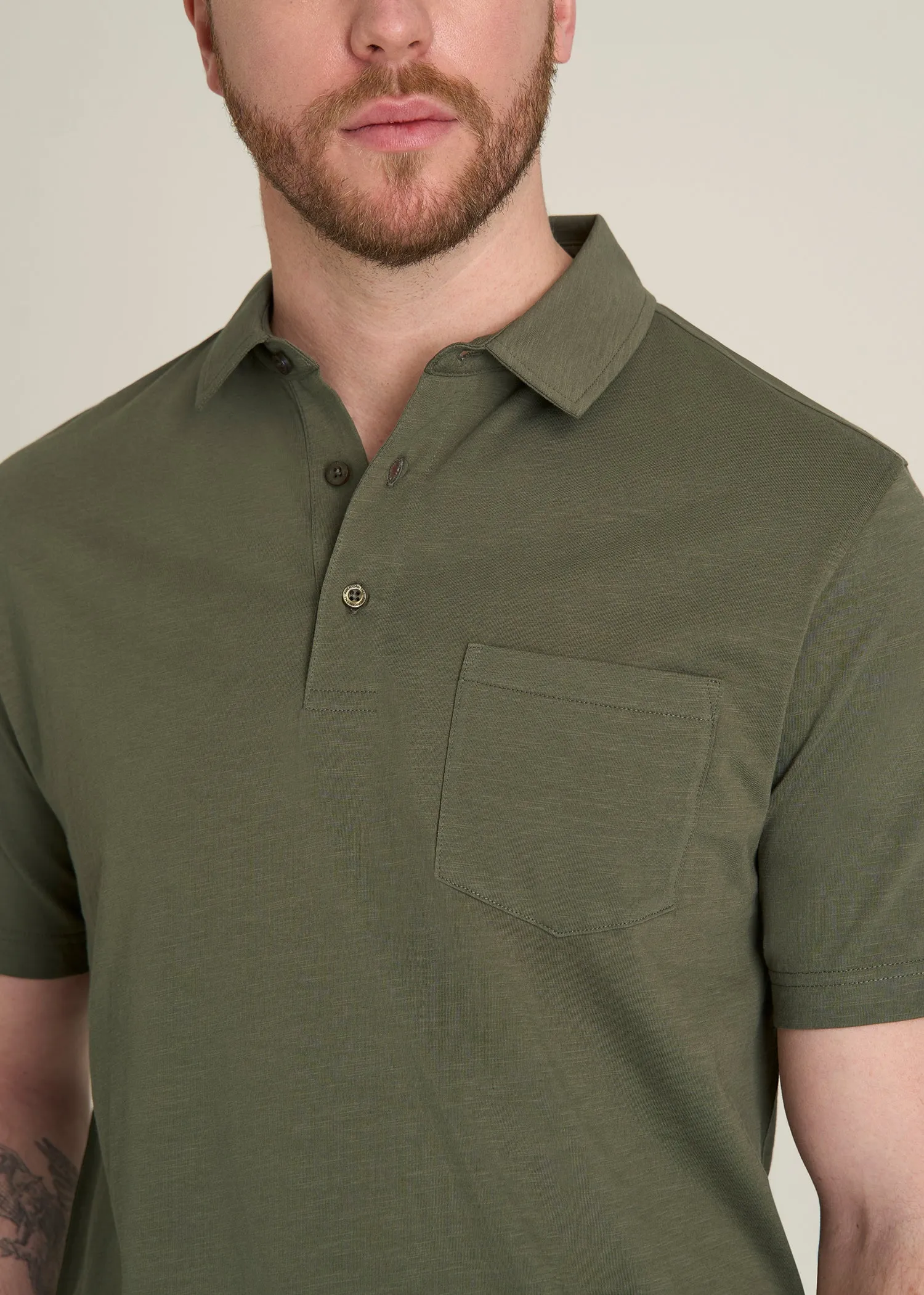 Slub Knit Polo with Pocket for Tall Men in Olive sold by American Tall product image thumbnail 2