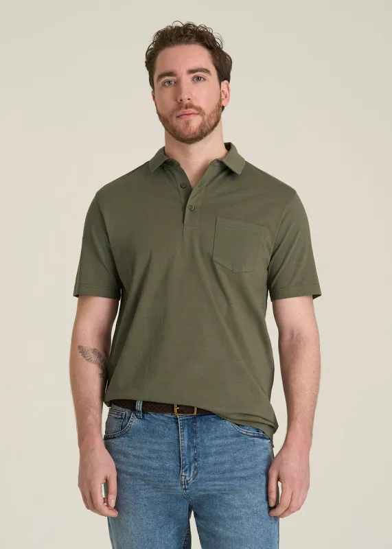 Slub Knit Polo with Pocket for Tall Men in Olive made by American Tall