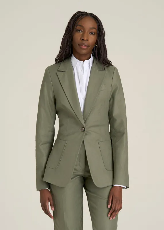 Slim Fit Linen Blend Blazer for Tall Women in Olive made by American Tall