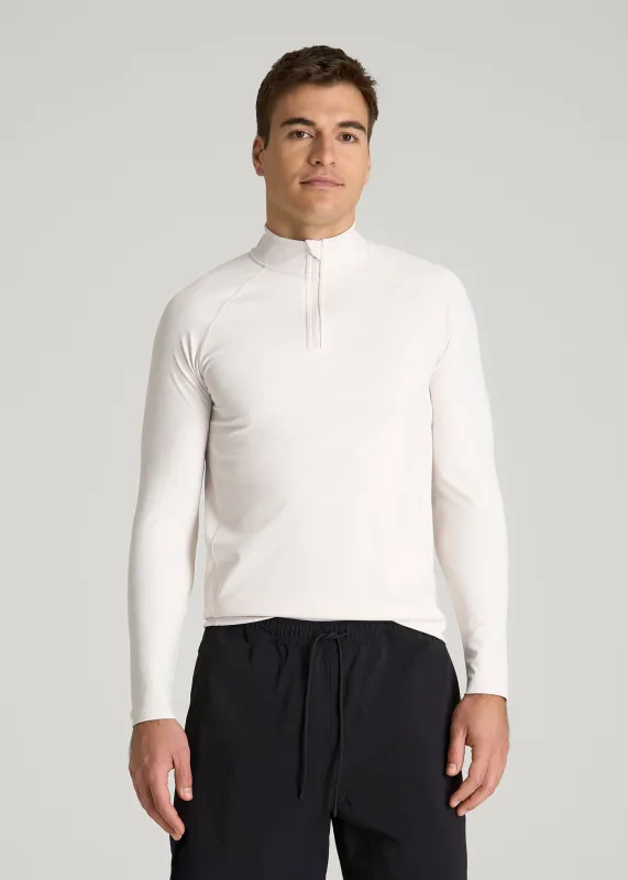 Quarter Zip Long Sleeves Rashguard for Tall Men in White Sand made by American Tall