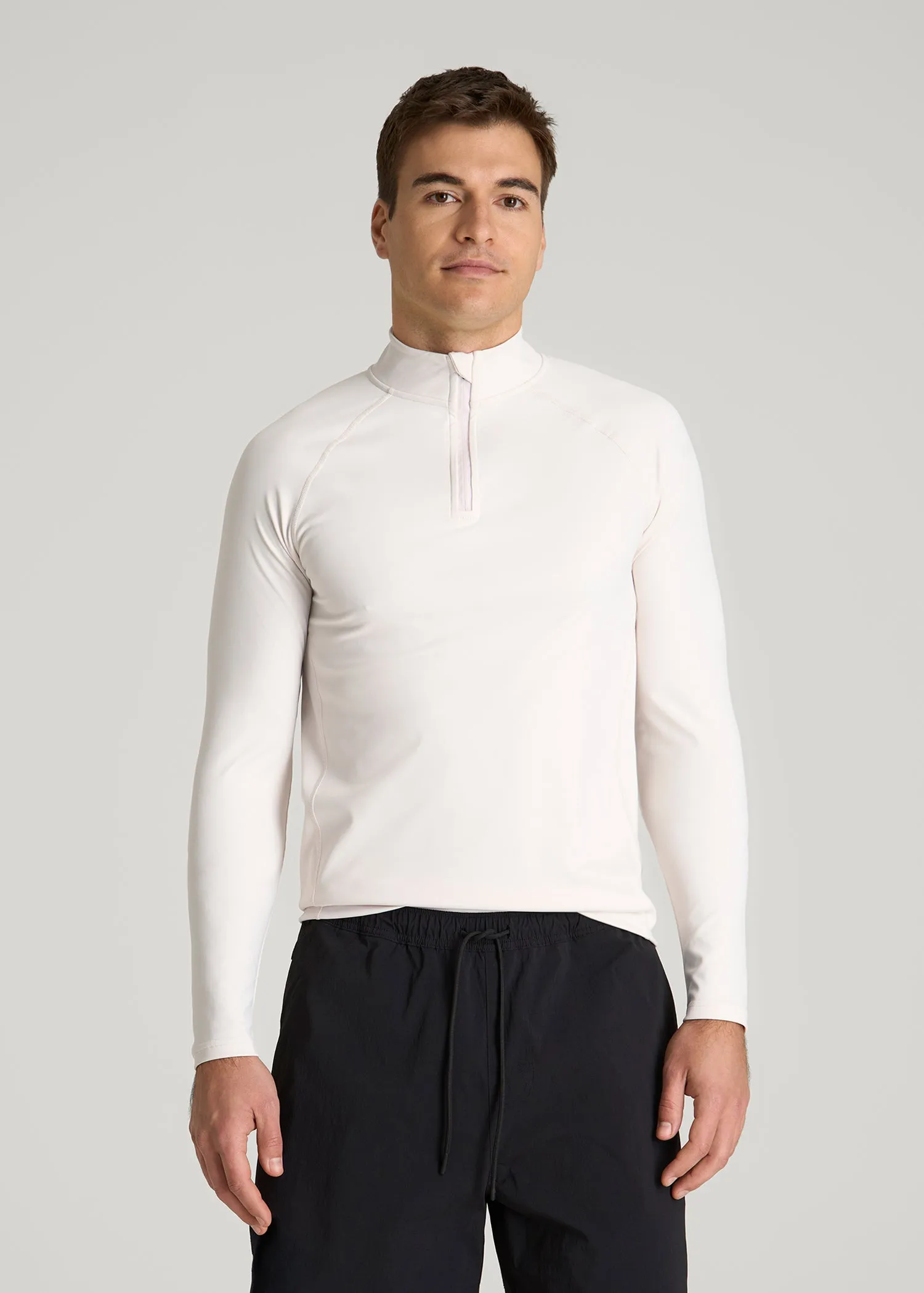 Quarter Zip Long Sleeves Rashguard for Tall Men in White Sand sold by American Tall
