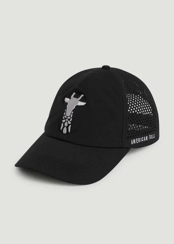 Lightweight Perforated Hat in Black with Grey Logo made by American Tall