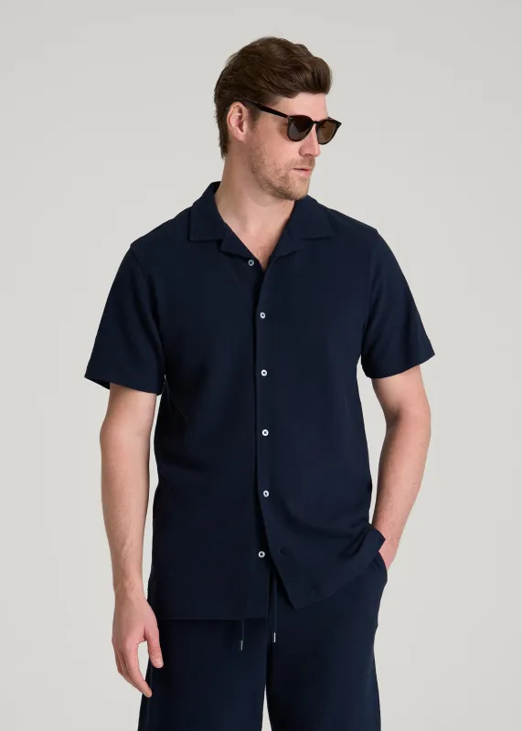 Terry Cotton Polo Cardigan for Tall Men in Patriot Blue made by American Tall