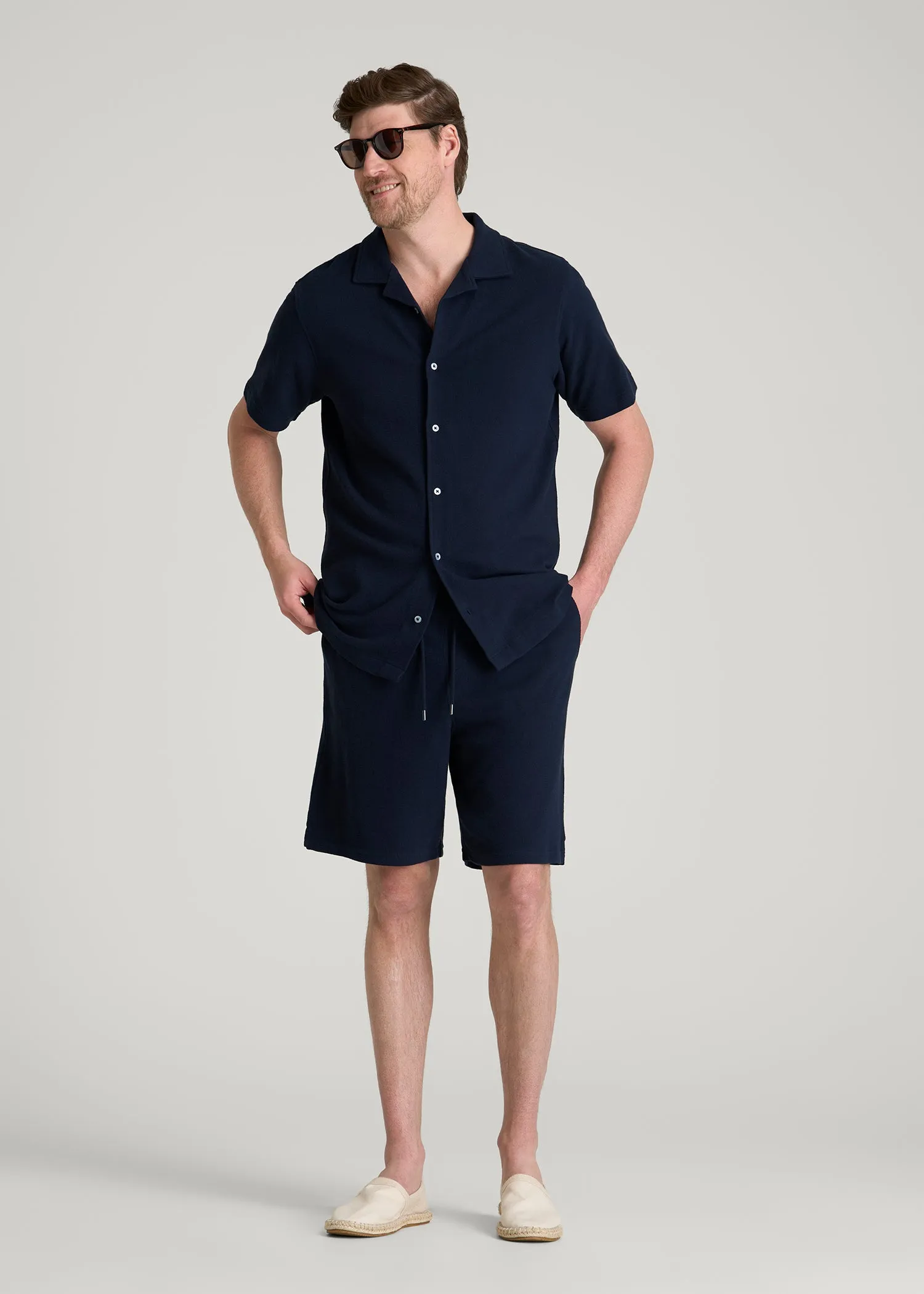Terry Cotton Polo Cardigan for Tall Men in Patriot Blue sold by American Tall product image thumbnail 4